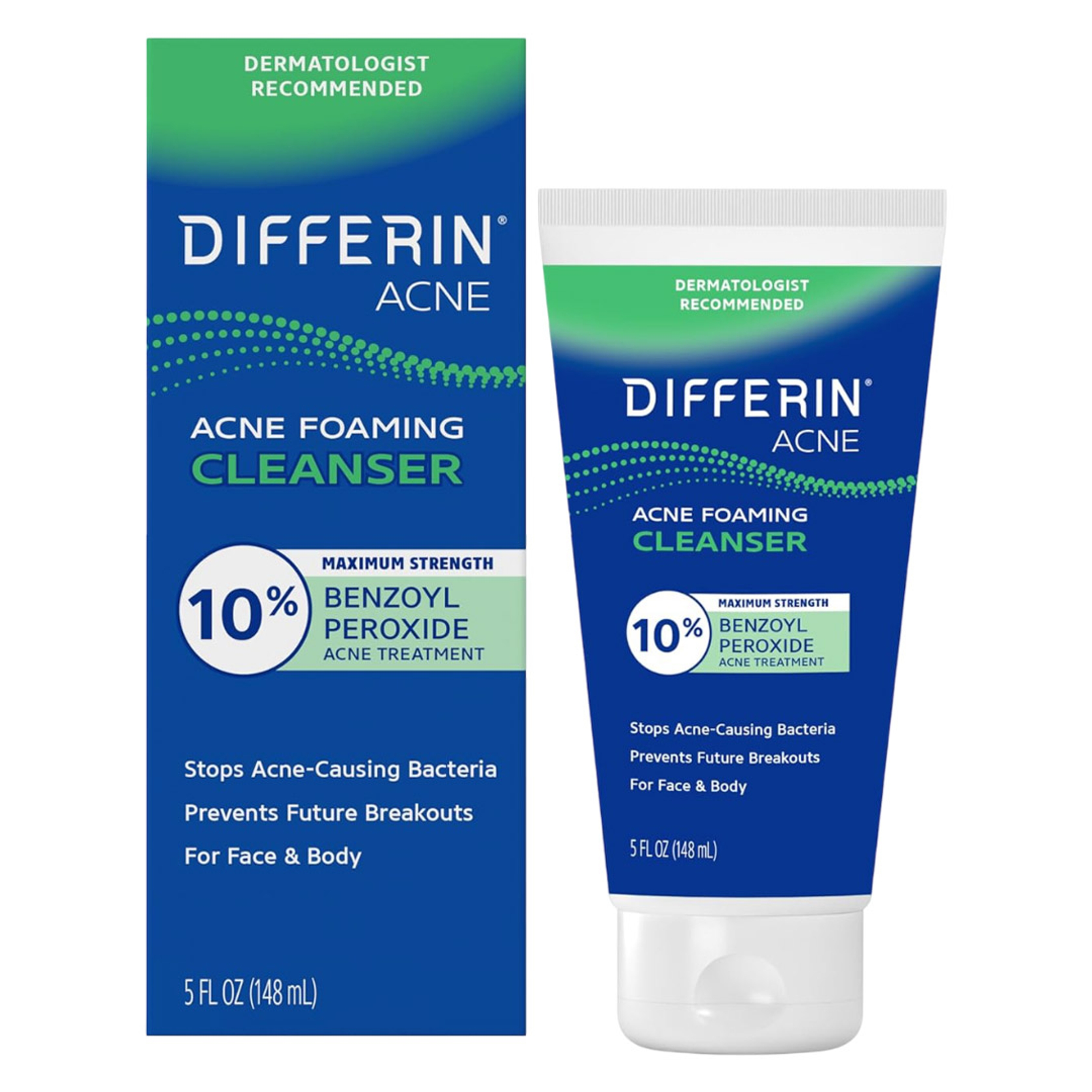 Differin Acne Foaming Cleanser 5 fl.oz - Acne Face Wash with 10% Benzoyl Peroxide for Face & Body 1