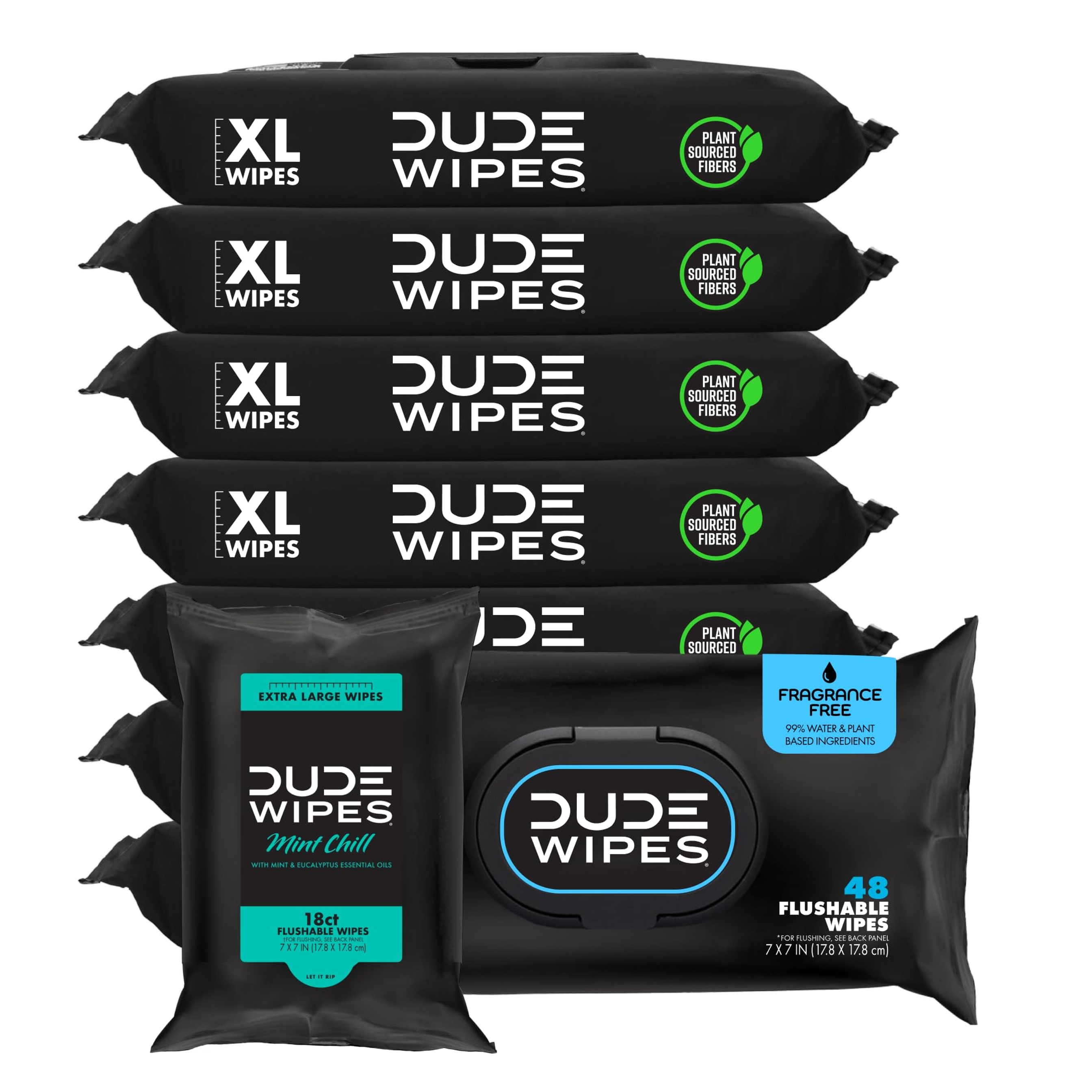 DUDE Wipes Mint Chill Flushable Wipes - Extra-Large Adult Wet Wipes - 1 Pack (48 Count), Travel Pack - Infused with Tea Tree Oil, Vitamin E, and Aloe - Septic and Sewer Safe 45