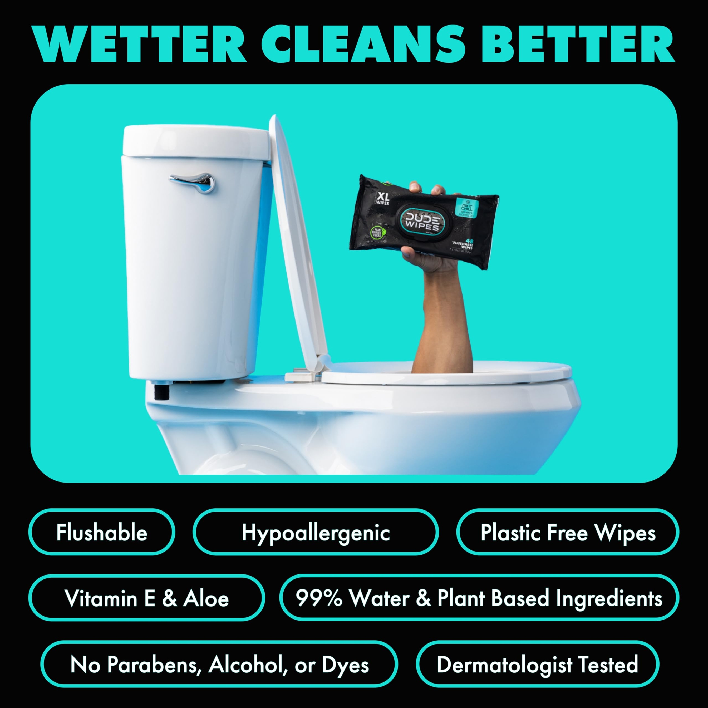 DUDE Wipes Mint Chill Flushable Wipes - Extra-Large Adult Wet Wipes - 3 Pack (144 Count) - Infused with Tea Tree Oil, Vitamin E, and Aloe - Septic and Sewer Safe 66