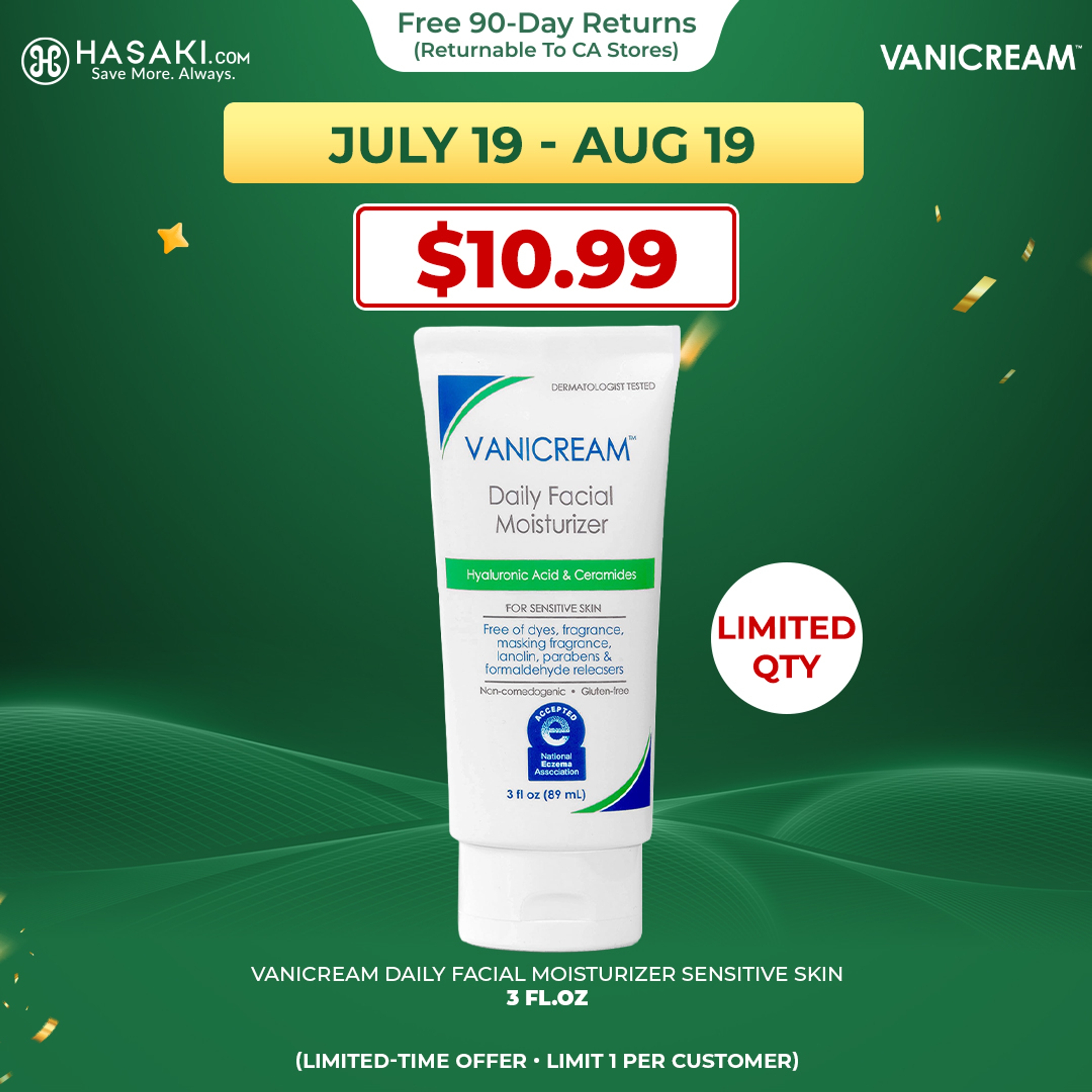Vanicream Daily Facial Moisturizer 3 fl.oz - with Ceramides and Hyaluronic Acid for Sensitive Skin 1
