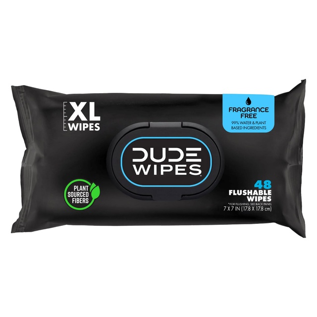 DUDE Wipes Fragrance Free Flushable Wipes 48 Count - Extra-Large Adult Wet Wipes for Sensitive Skin