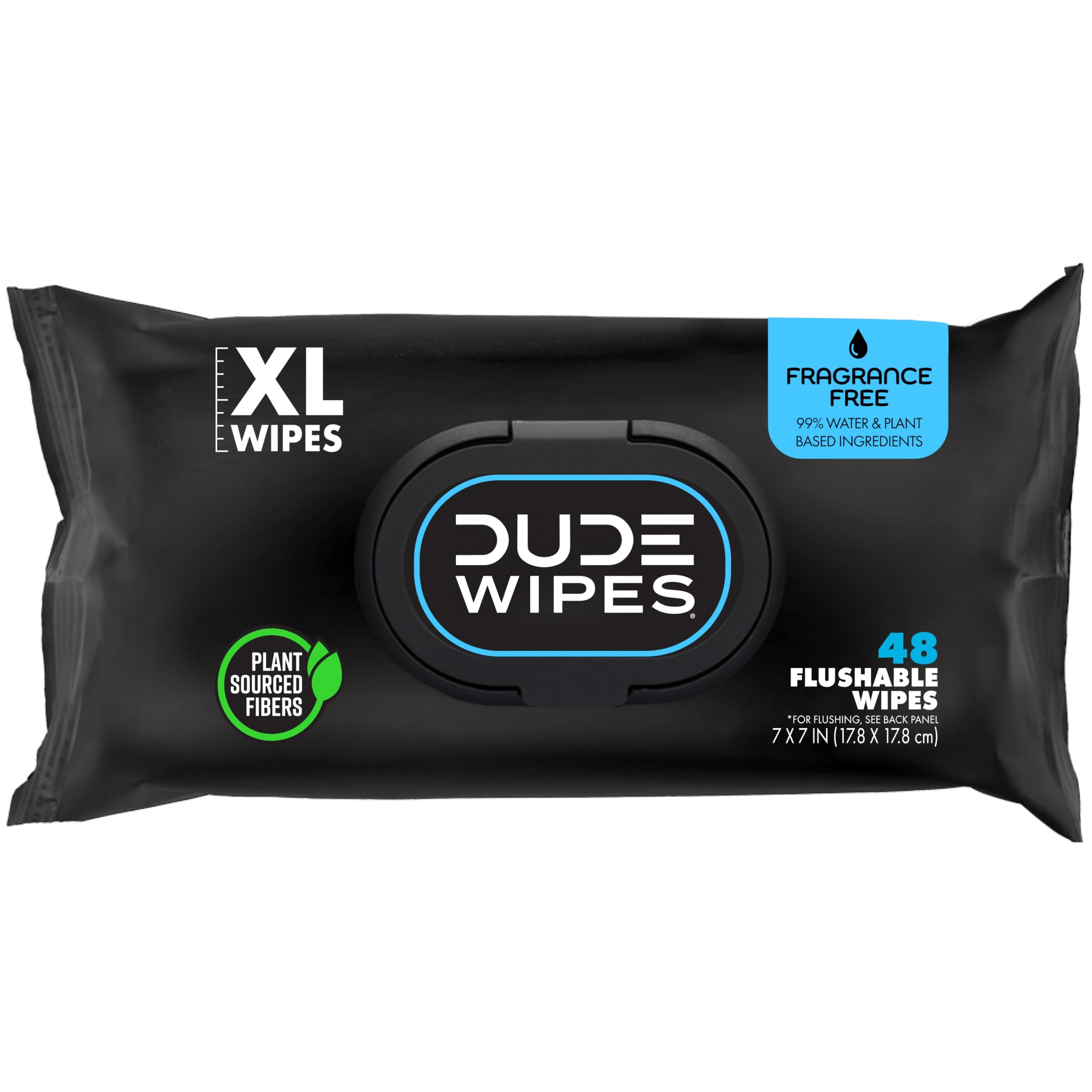 DUDE Wipes Unscented Flushable Wipes - Extra-Large Adult Wet Wipes for Sensitive Skin - 1 Pack (48 Count), Travel Pack - Infused with Vitamin E and Aloe - Septic and Sewer Safe 64