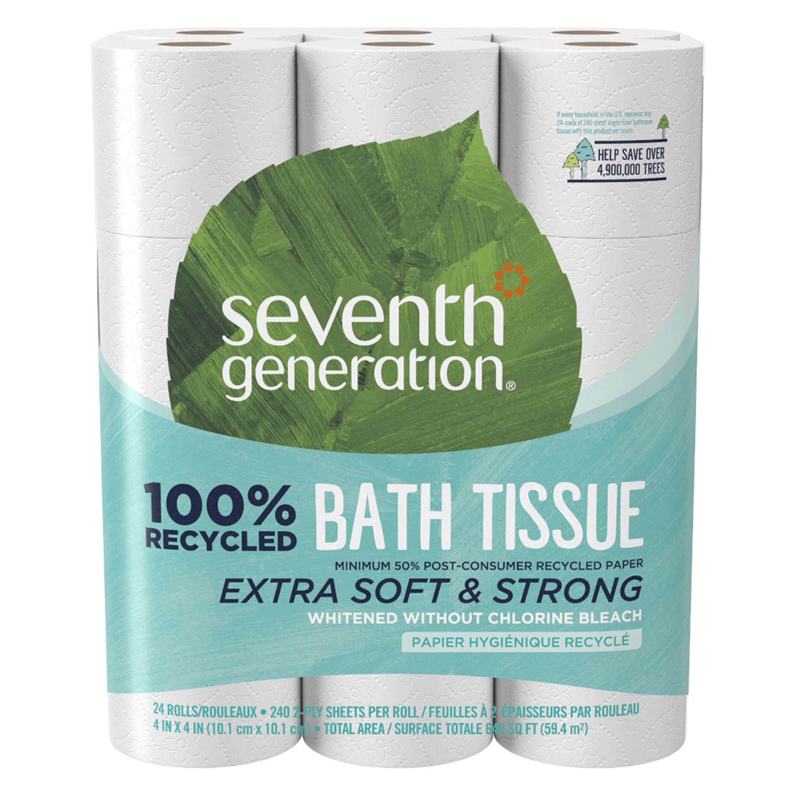Seventh Generation 100% Recycled Bathroom Tissue, 2-ply, 240 Sheets/Roll (Pack of 24) - Septic Safe Toilet Paper 1
