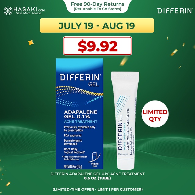 Differin Adapalene Gel 0.5 oz (Tube) - Retinoid Acne Treatment for Face with 0.1% Adapalene