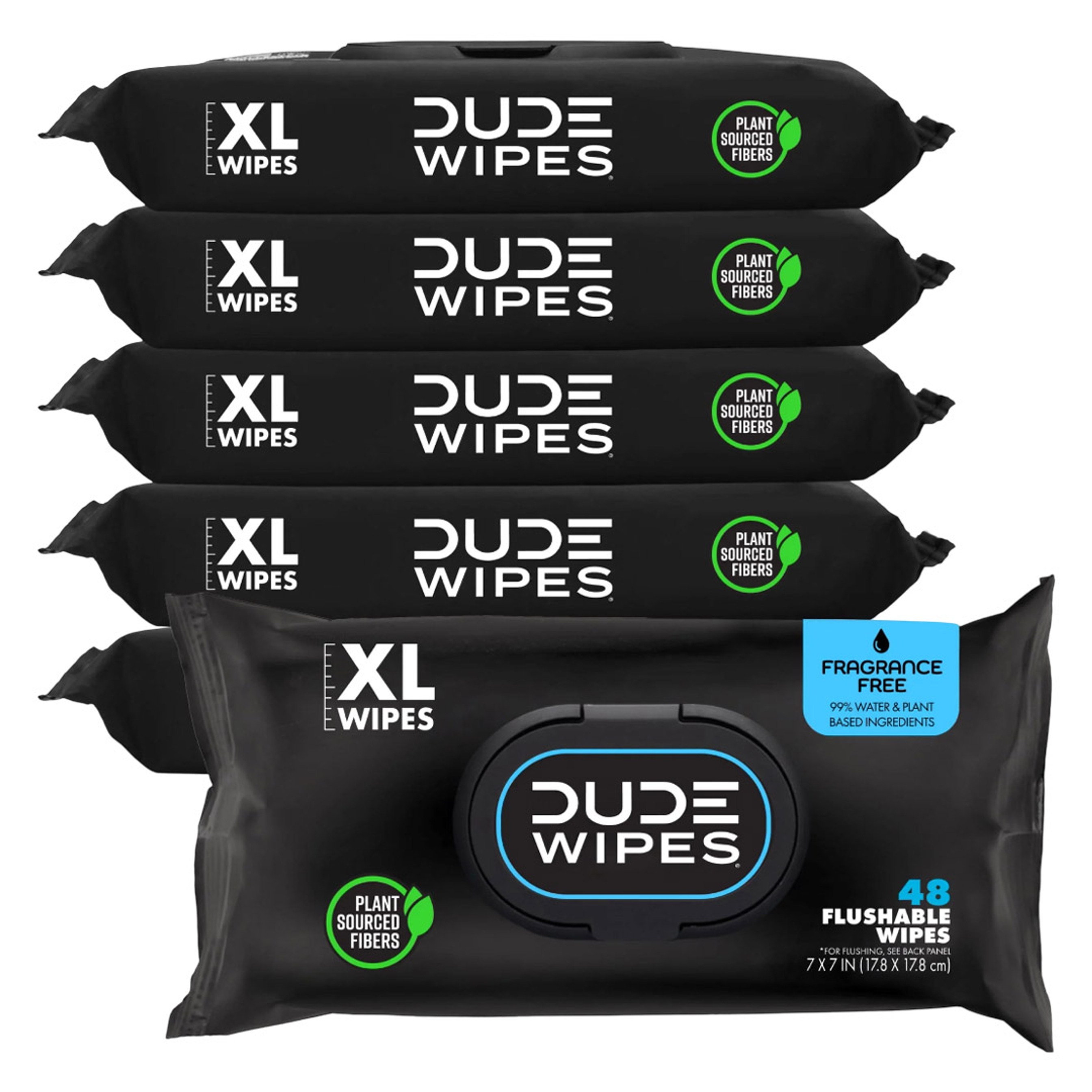 DUDE Wipes Fragrance Free Flushable Wipes 48 Count (Pack of 6) - Extra-Large Adult Wet Wipes for Sensitive Skin 2