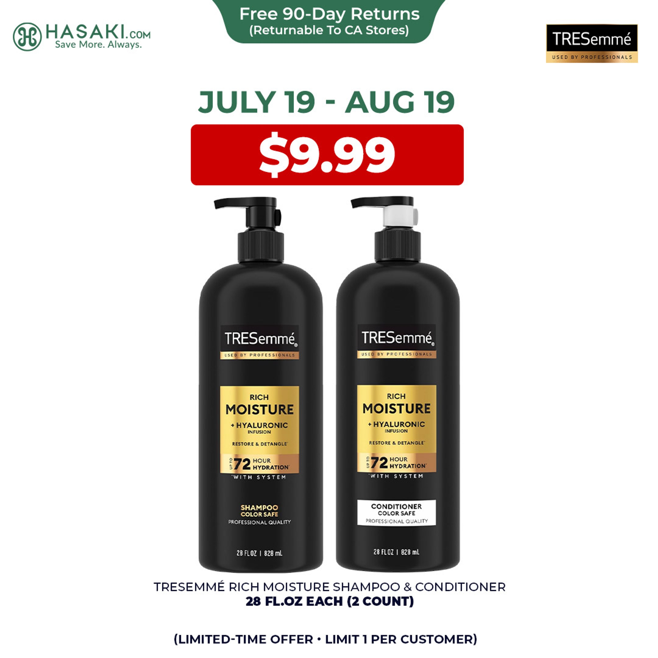 TRESemmé Rich Moisture Shampoo & Conditioner, 28 fl.oz Each (2 Count) - Up to 72-Hour Hydration for Dry Hair 1