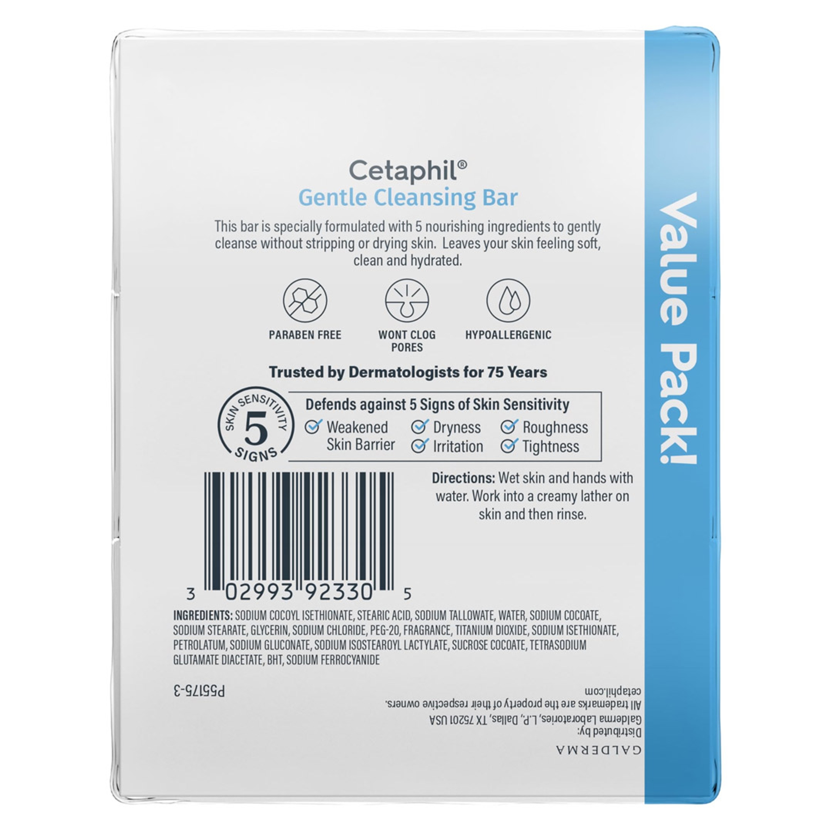 Cetaphil Gentle Cleansing Bar 4.5 oz (Pack of 3) - Gently Cleanses Face & Body Without Drying Skin 8