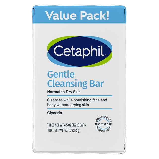 Cetaphil Gentle Cleansing Bar 4.5 oz (Pack of 3) - Gently Cleanses Face & Body Without Drying Skin