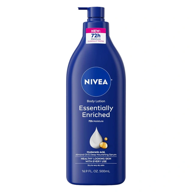 Nivea Essentially Enriched Body Lotion 16.9 fl.oz - 72H Moisture with Almond Oil for Dry to Very Dry Skin