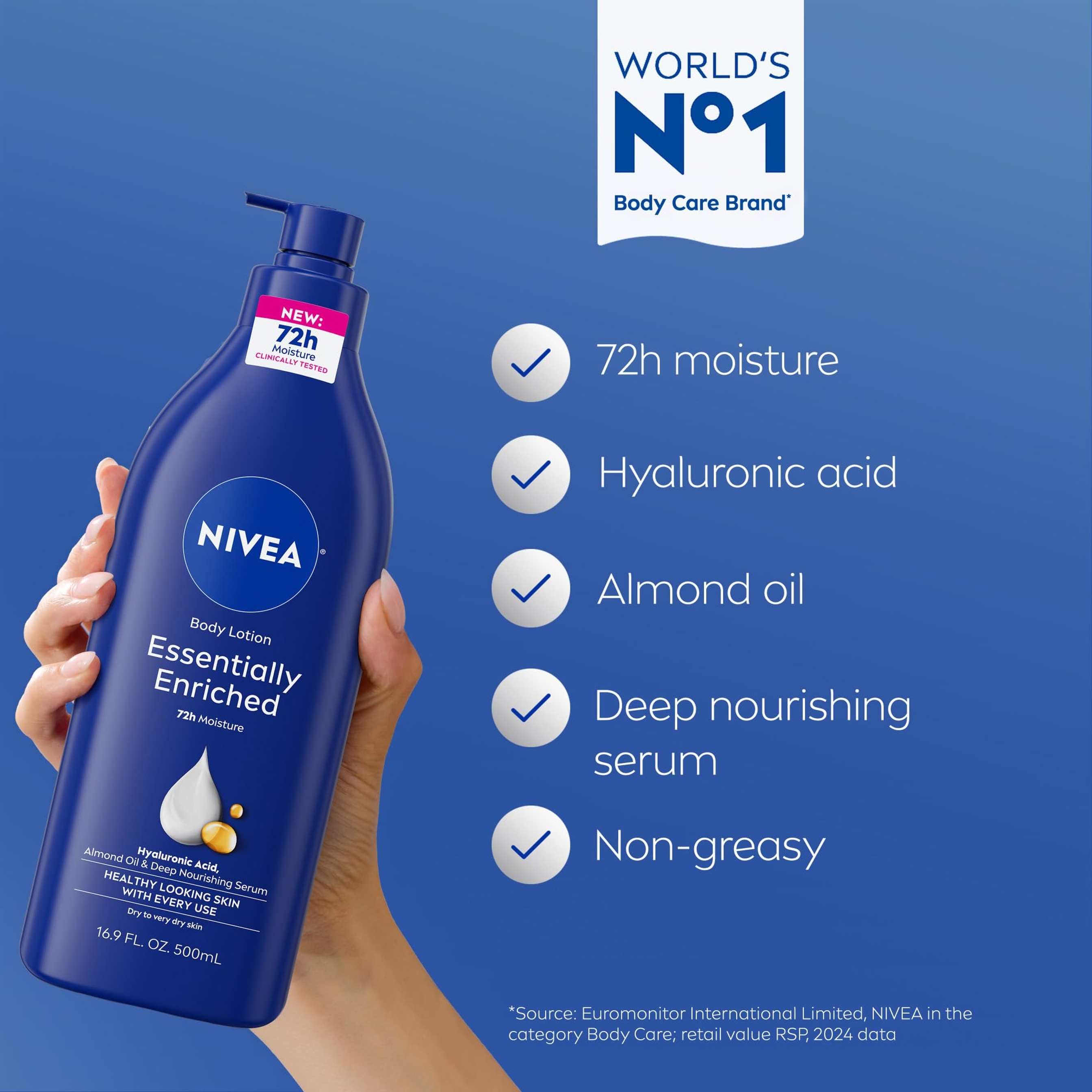 Nivea Essentially Enriched Body Lotion 16.9 fl.oz - 72H Moisture with Almond Oil for Dry to Very Dry Skin 3
