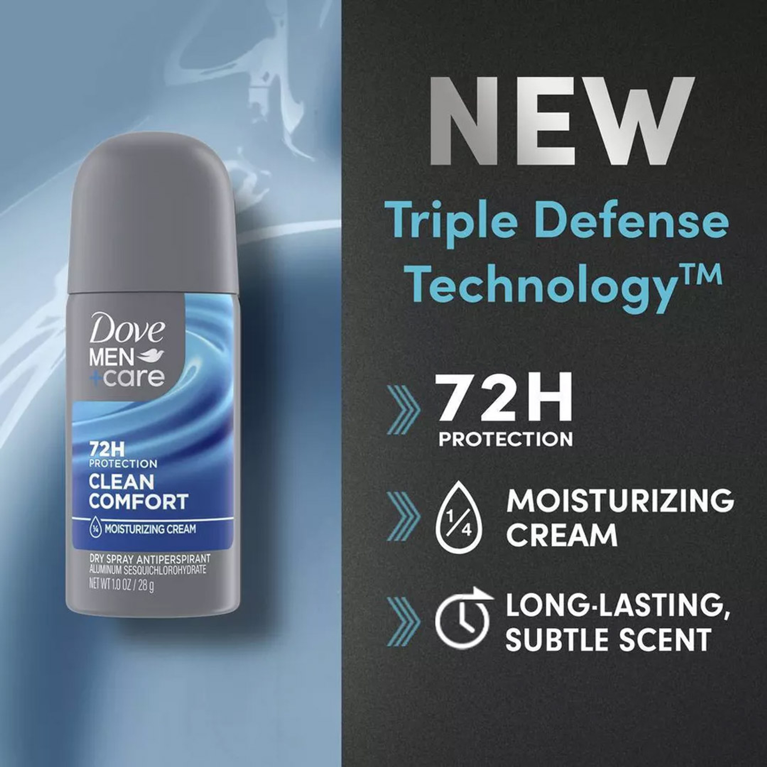 Dove Men+Care Clean Comfort Dry Spray Antiperspirant 1 oz - 72H Odor Protection with 1/4 Moisturizing Cream 2