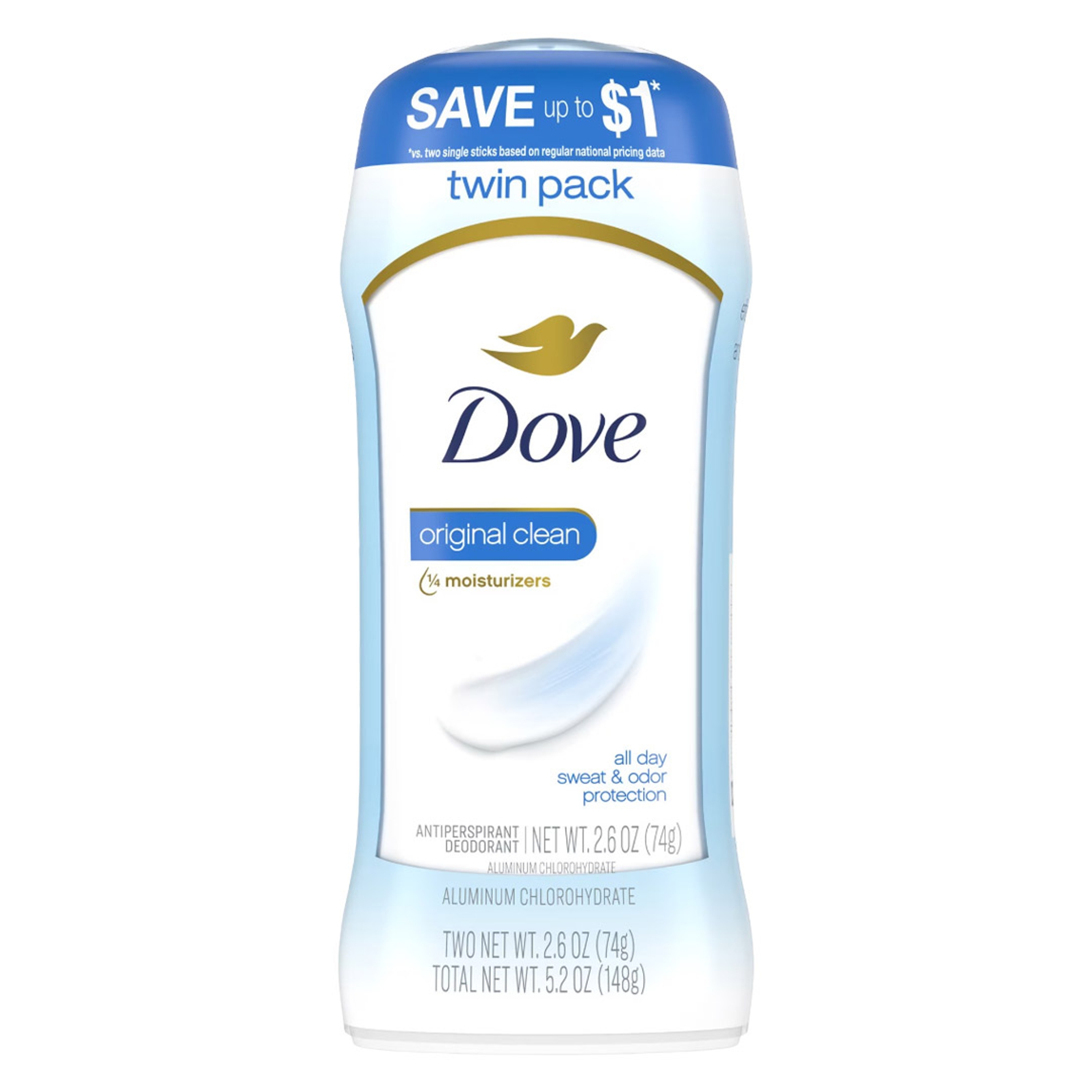 Dove Antiperspirant Deodorant, Original Clean, 2.6 oz (Pack of 2) - Invisible Solid Stick with 48H Sweat & Odor Protection 1
