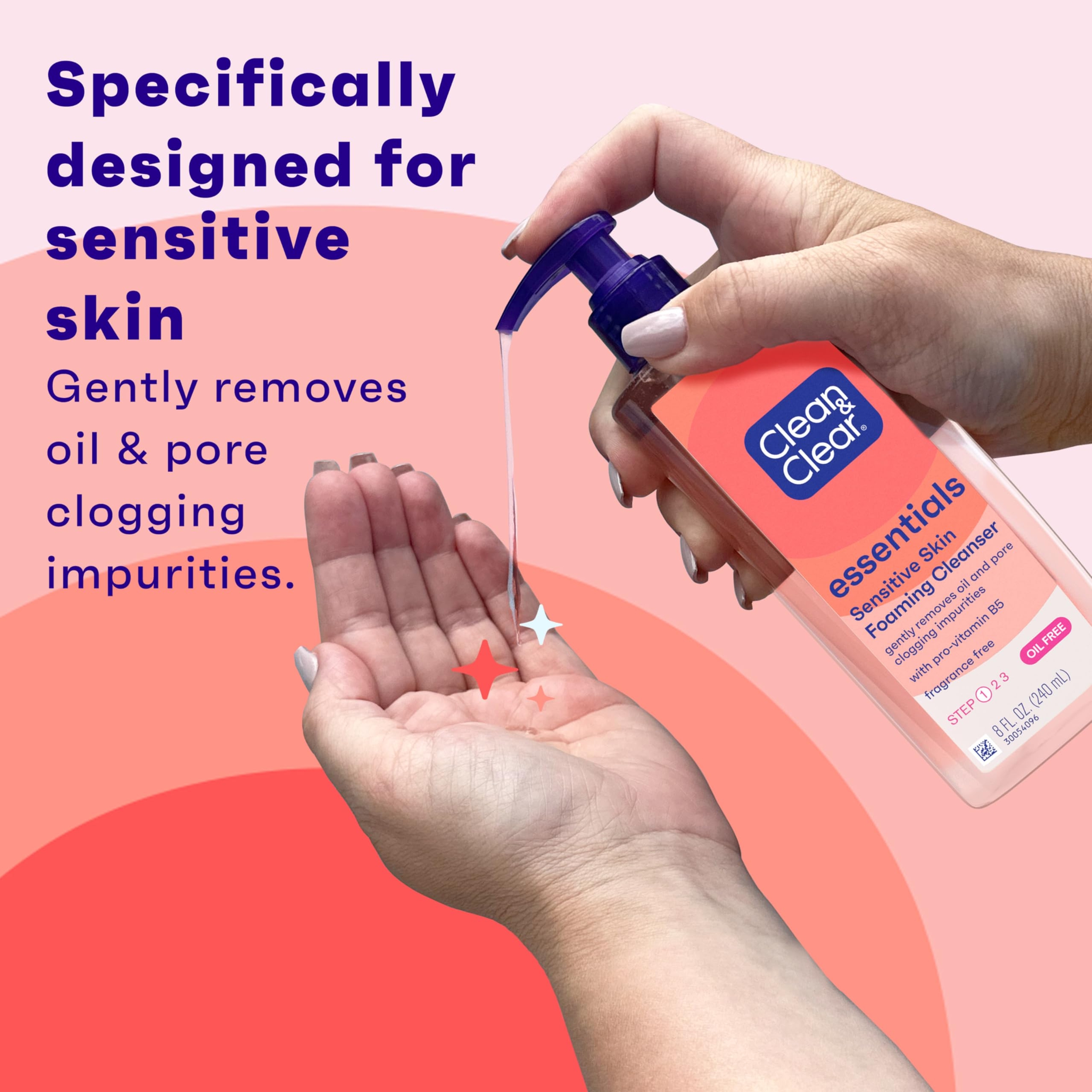 Clean & Clear Essentials Sensitive Skin Foaming Facial Cleanser 8 fl.oz - Removes Oil & Pore-Clogging Impurities, Fragrance-Free 2