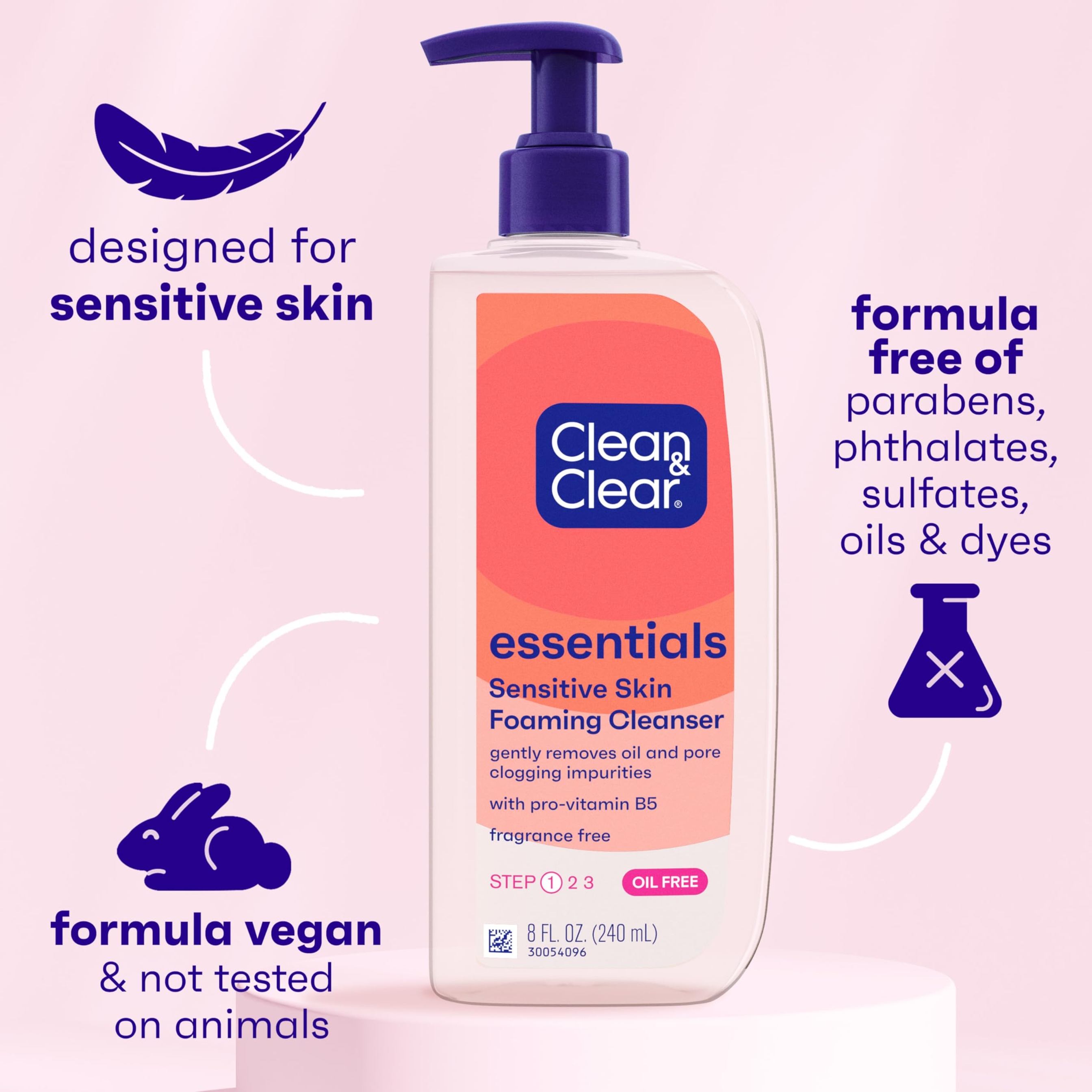 Clean & Clear Essentials Sensitive Skin Foaming Facial Cleanser 8 fl.oz - Removes Oil & Pore-Clogging Impurities, Fragrance-Free 3