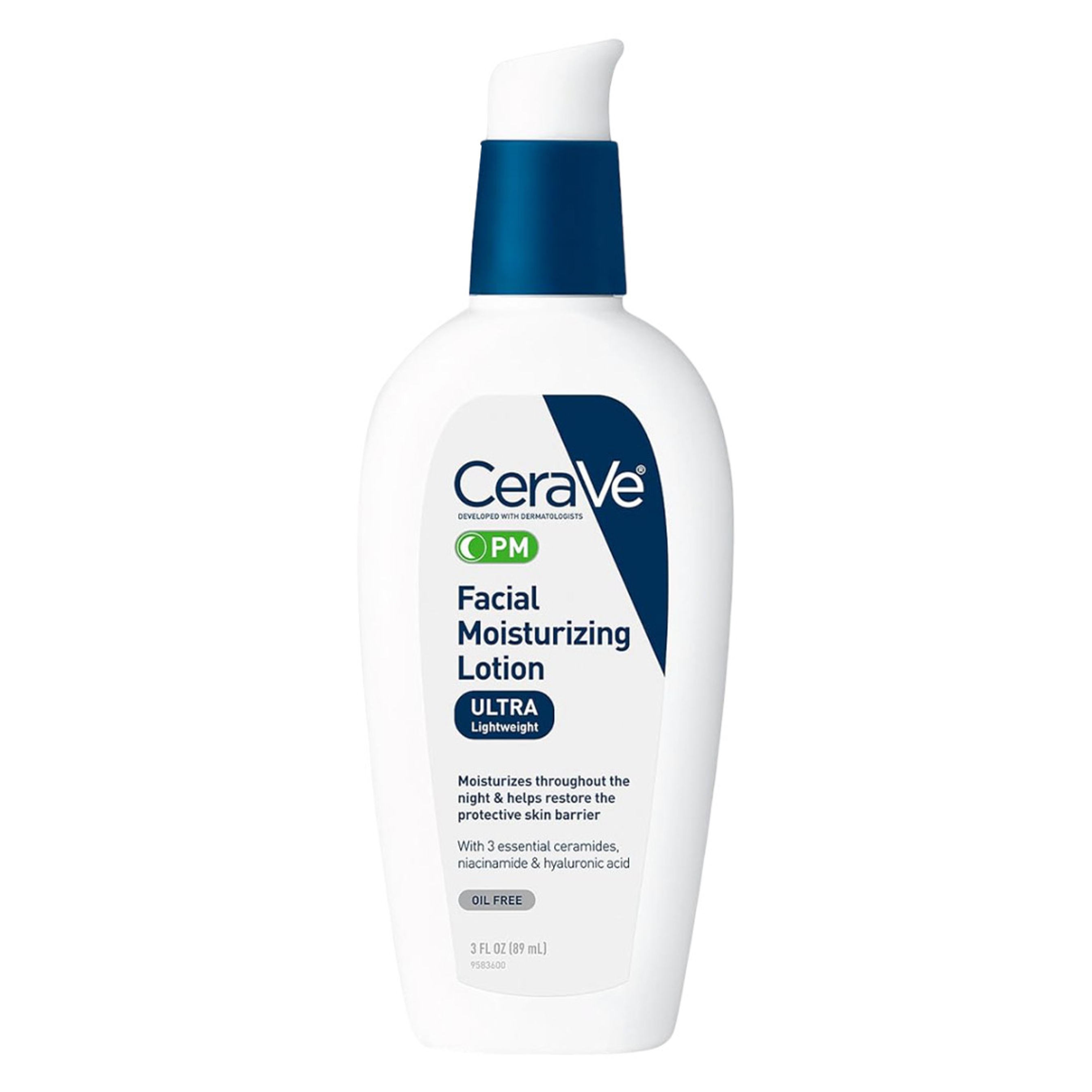 CeraVe PM Facial Moisturizing Lotion, Night Cream with Hyaluronic Acid and Niacinamide, Ultra-Lightweight, Oil-Free Moisturizer for Face, 3 Ounce 1