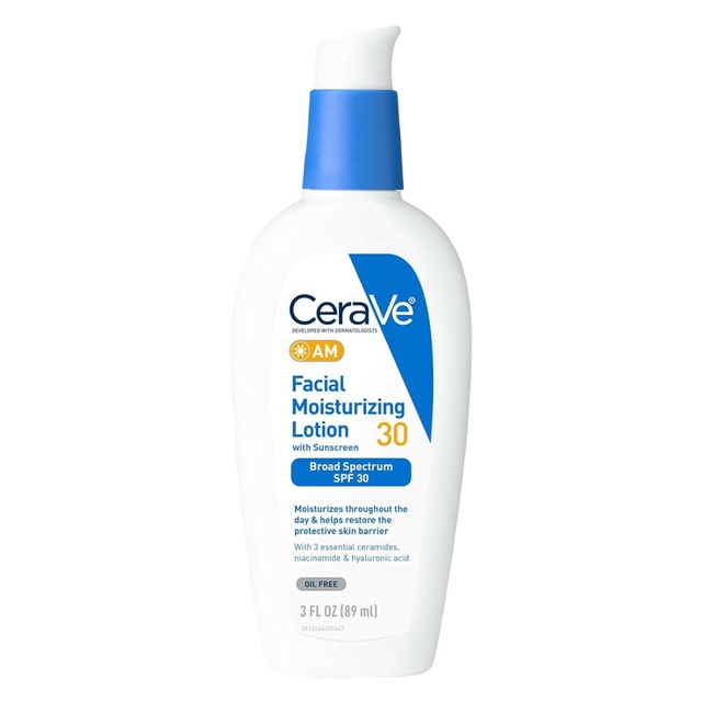 CeraVe AM Facial Moisturizing Lotion with SPF 30, Oil-Free Face Moisturizer with SPF, Formulated with Hyaluronic Acid, Niacinamide & Ceramides, Non-Comedogenic, Broad Spectrum Sunscreen, 3 Ounce