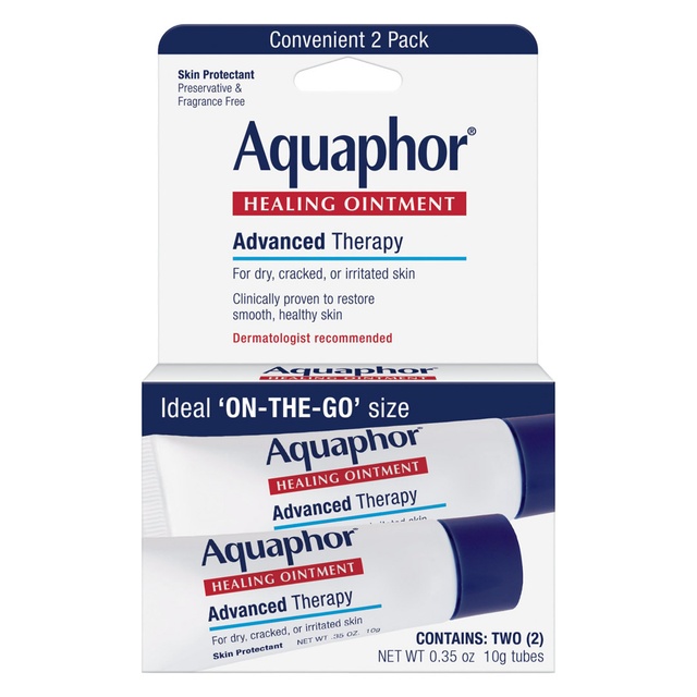 Aquaphor Healing Ointment Advanced Therapy 0.35 oz (Pack of 2) - Fragrance Free Body Moisturizer for Dry Skin