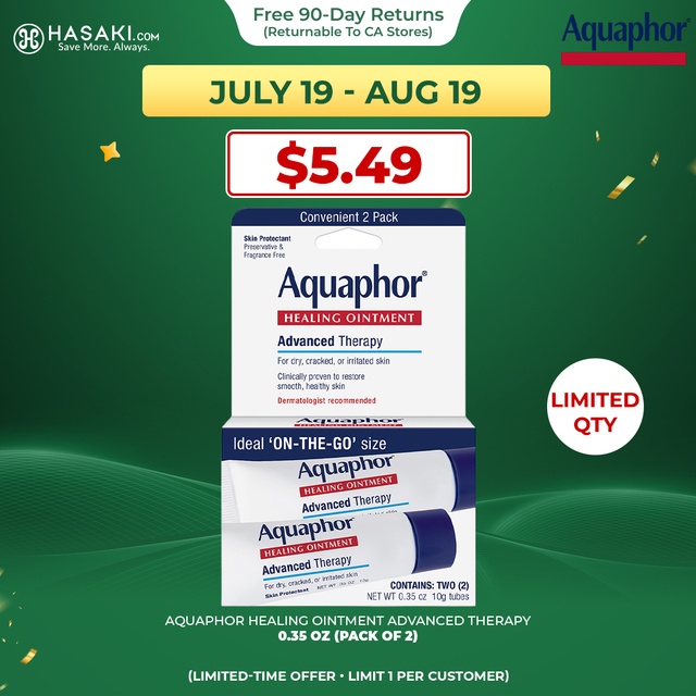 Aquaphor Healing Ointment Advanced Therapy 0.35 oz (Pack of 2) - Fragrance Free Body Moisturizer for Dry Skin