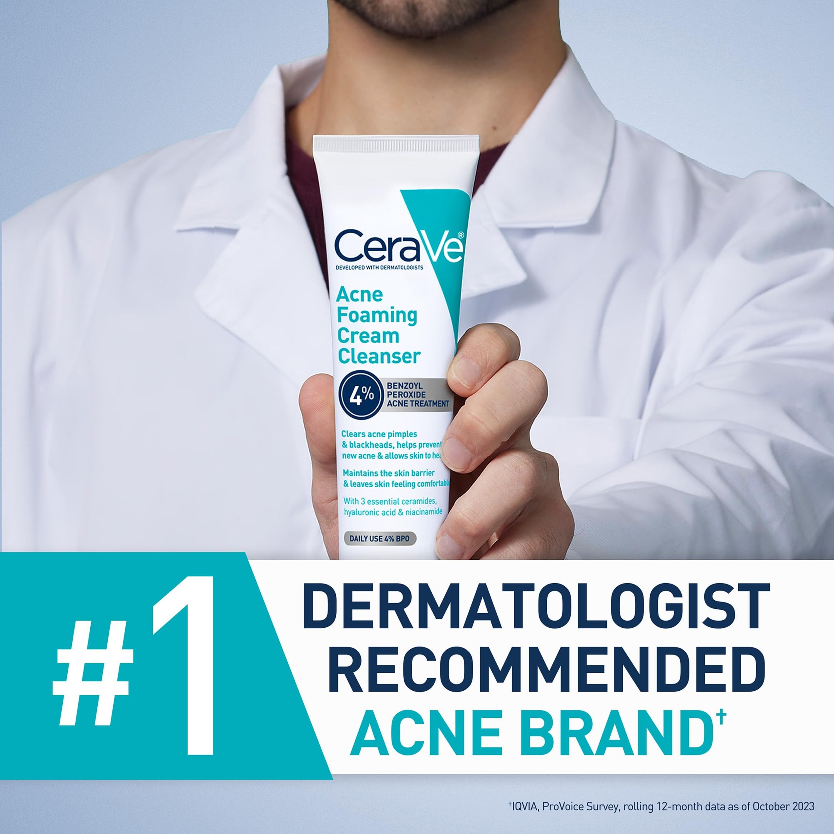 CeraVe Acne Foaming Cream Cleanser 5 fl.oz - Face Wash with 4% Benzoyl Peroxide Helps Clear Acne & Blackheads 5