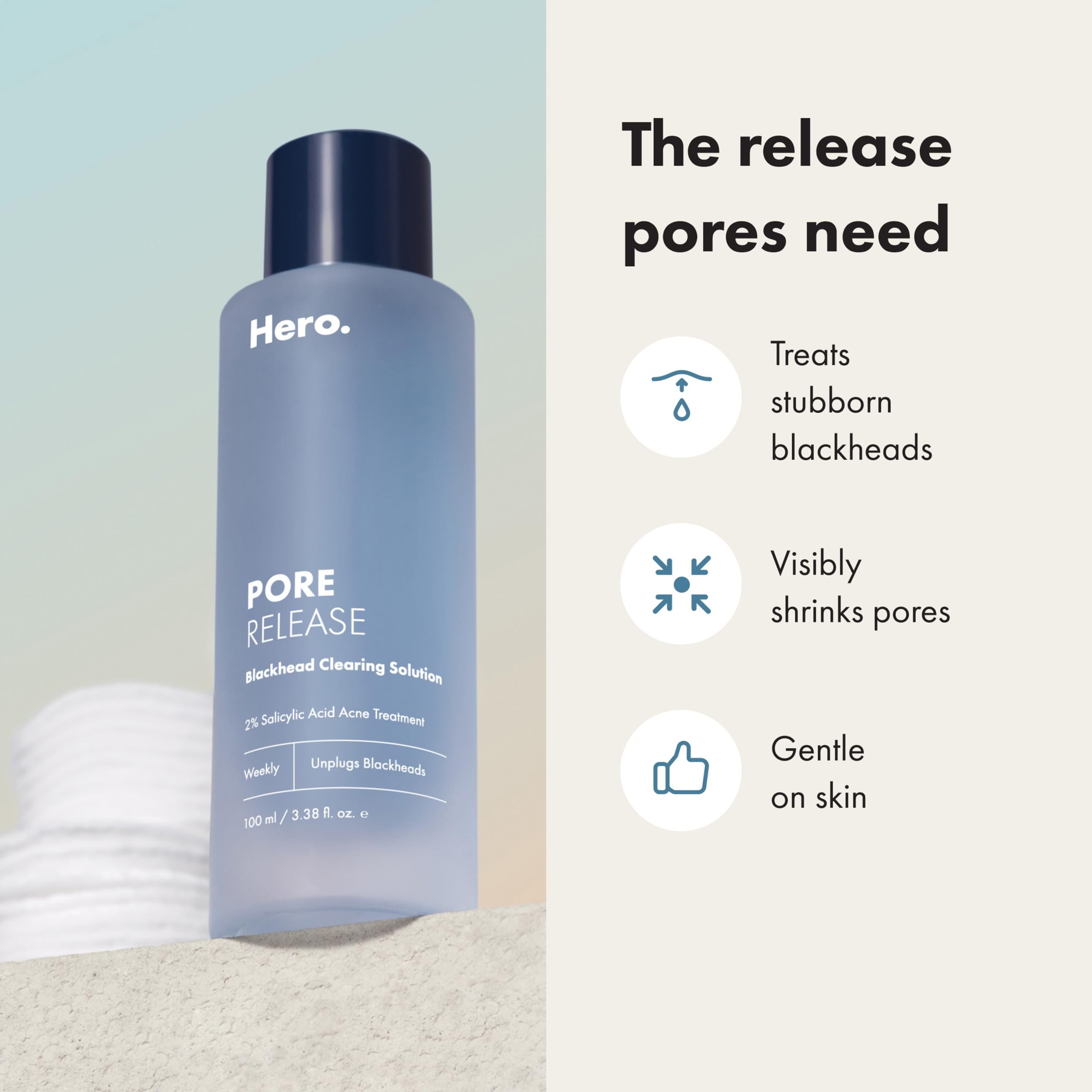 Hero Cosmetics Pore Release Blackhead Clearing Solution 3.38 fl.oz - 2% Salicylic Acid Blackhead Remover Toner 3