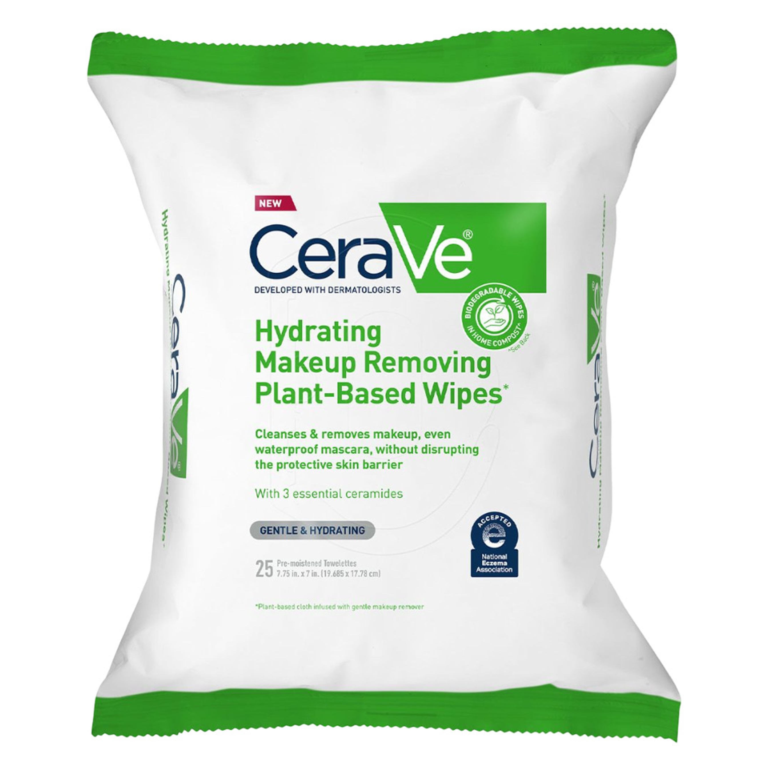CeraVe Makeup Remover Wipes, Plant Based Face Wipes, Biodegradable in Compost, Waterless Face Wash, Travel Essentials for Women, Suitable for Sensitive Skin, Fragrance-free + Non-comedogenic, 25ct 1