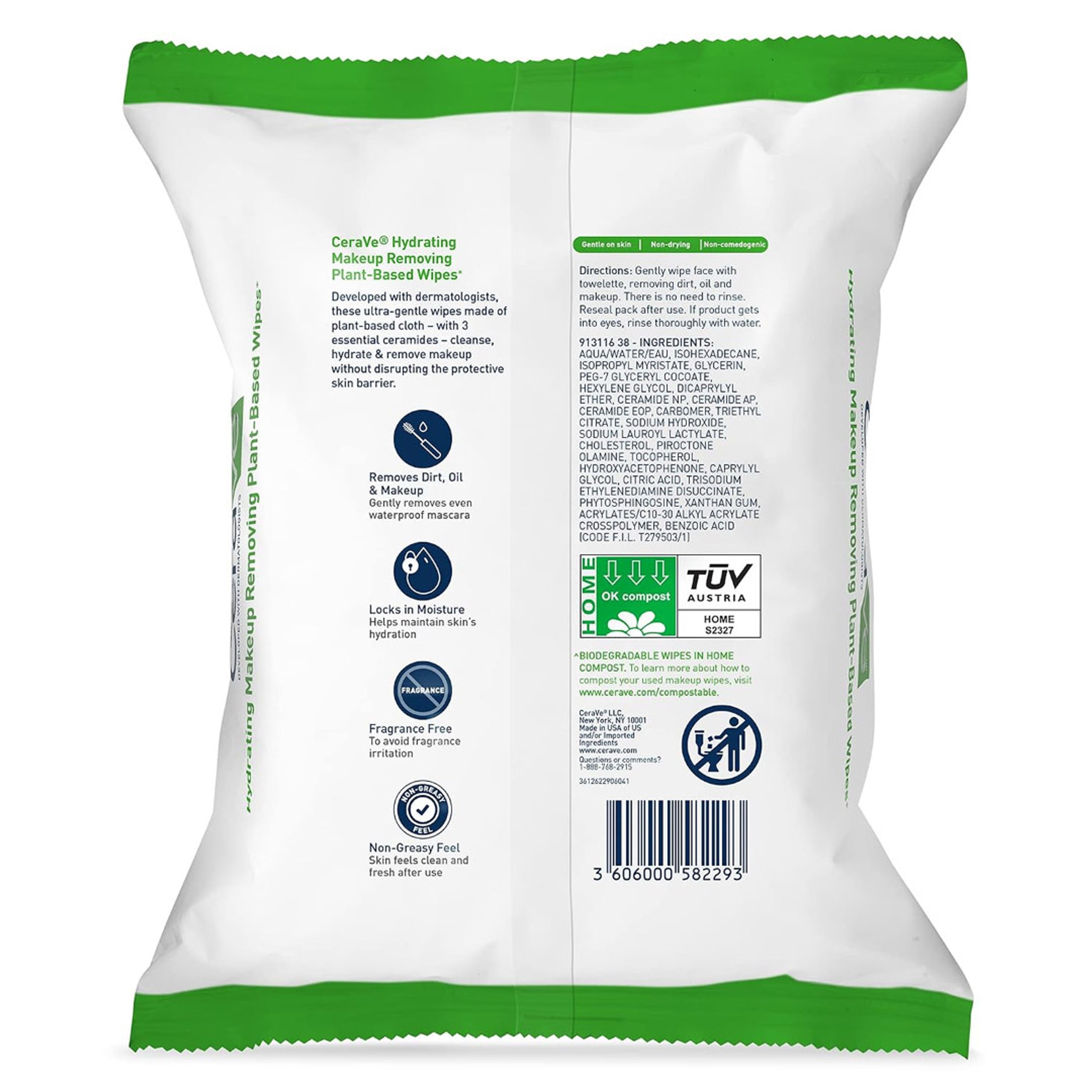 CeraVe Makeup Remover Wipes, Plant Based Face Wipes, Biodegradable in Compost, Waterless Face Wash, Travel Essentials for Women, Suitable for Sensitive Skin, Fragrance-free + Non-comedogenic, 25ct 7