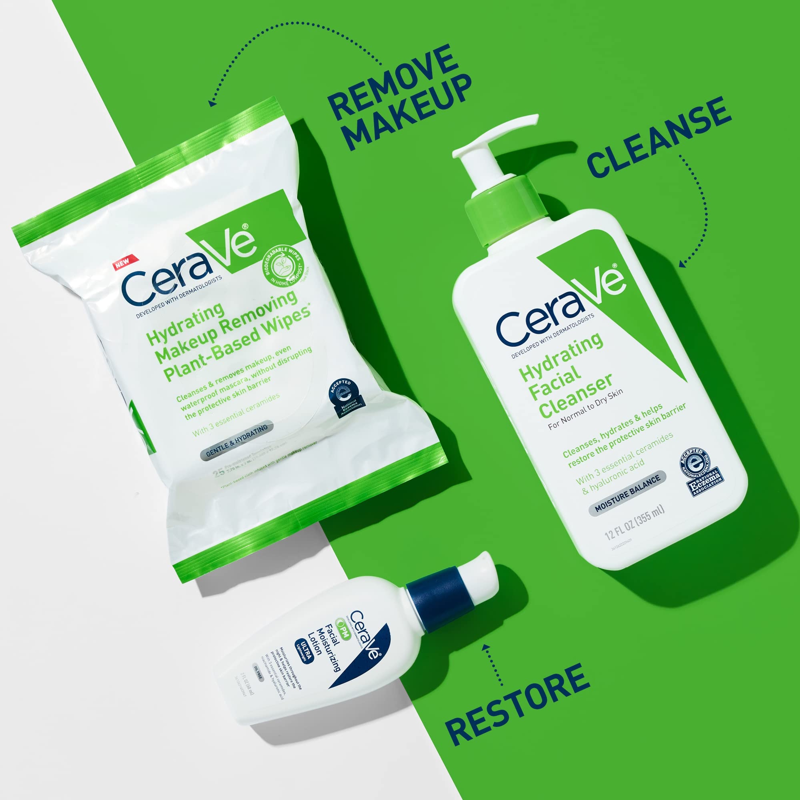 CeraVe Makeup Remover Wipes, Plant Based Face Wipes, Biodegradable in Compost, Waterless Face Wash, Travel Essentials for Women, Suitable for Sensitive Skin, Fragrance-free + Non-comedogenic, 25ct 5