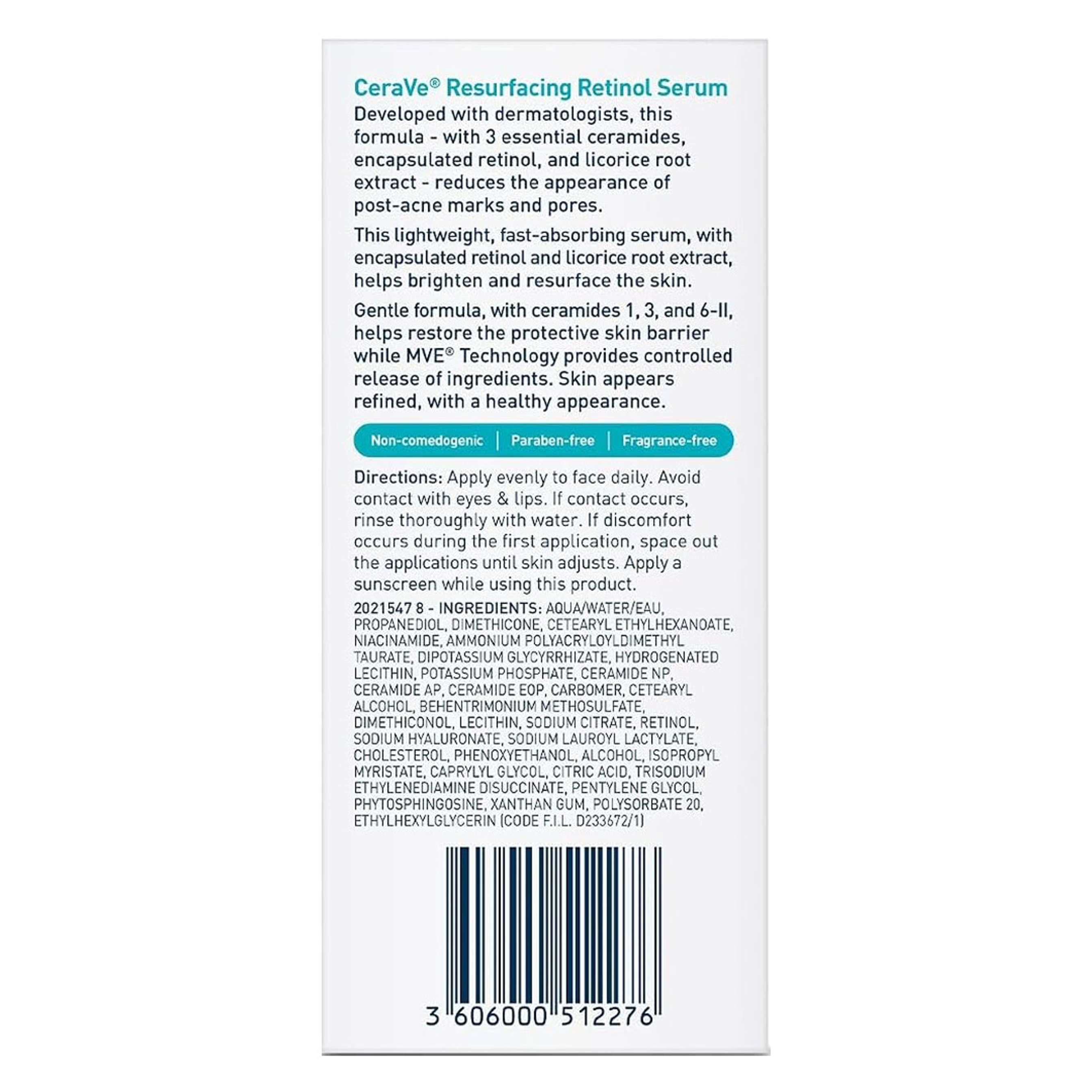 CeraVe Resurfacing Retinol Serum For Post Acne Marks, Formulated With Licorice Root Extract & Niacinamide, Brightening Serum & Pore Minimizer For Face, Post Acne Skin Barrier Repair, Non-Comedogenic 8
