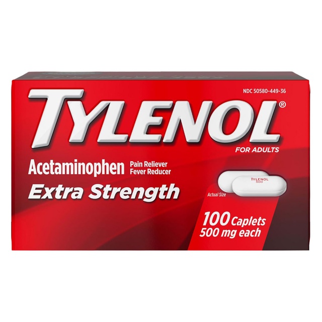 Tylenol Extra Strength Caplets 100 Count - Acetaminophen 500 mg, Pain Relief Pills, Fever Reducer for Adults