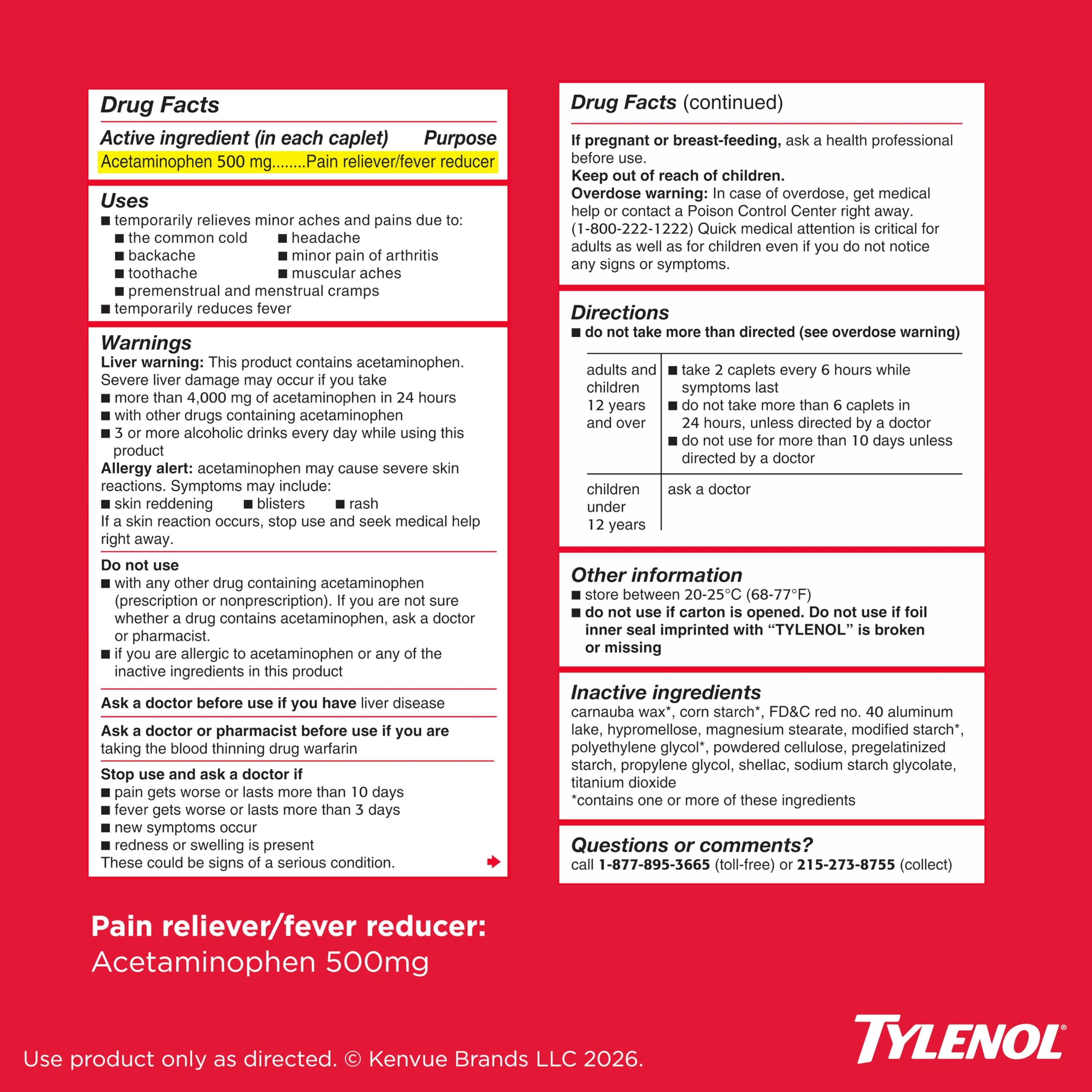 Tylenol Extra Strength Caplets 100 Count - Acetaminophen 500 mg, Pain Relief Pills, Fever Reducer for Adults 9