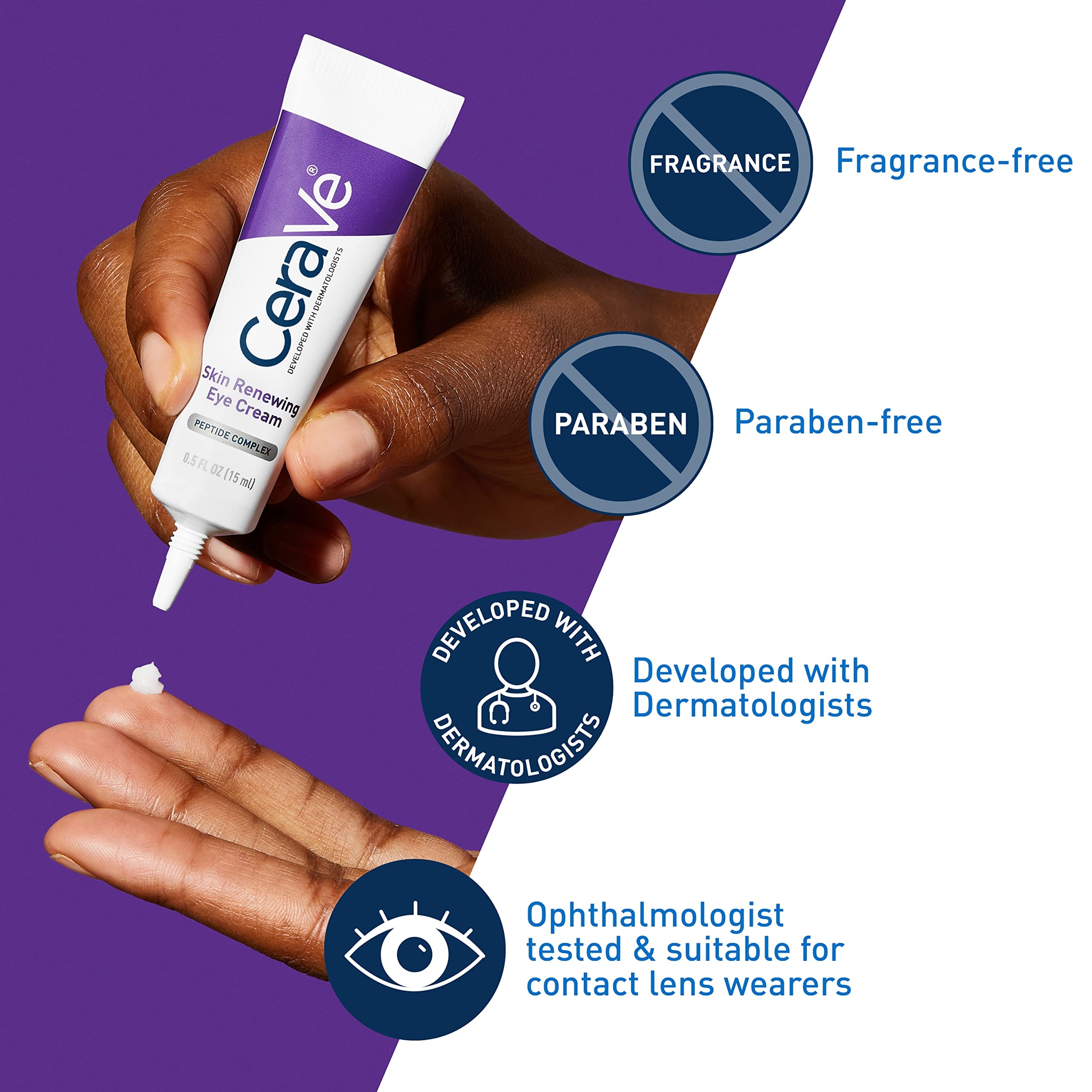 CeraVe Skin Renewing Eye Cream For Wrinkles, Under Eye Cream With Peptides + Caffeine + Niacinamide, For Wrinkles & Crows Feet, Paraben Free & Opthalmologist Tested 5