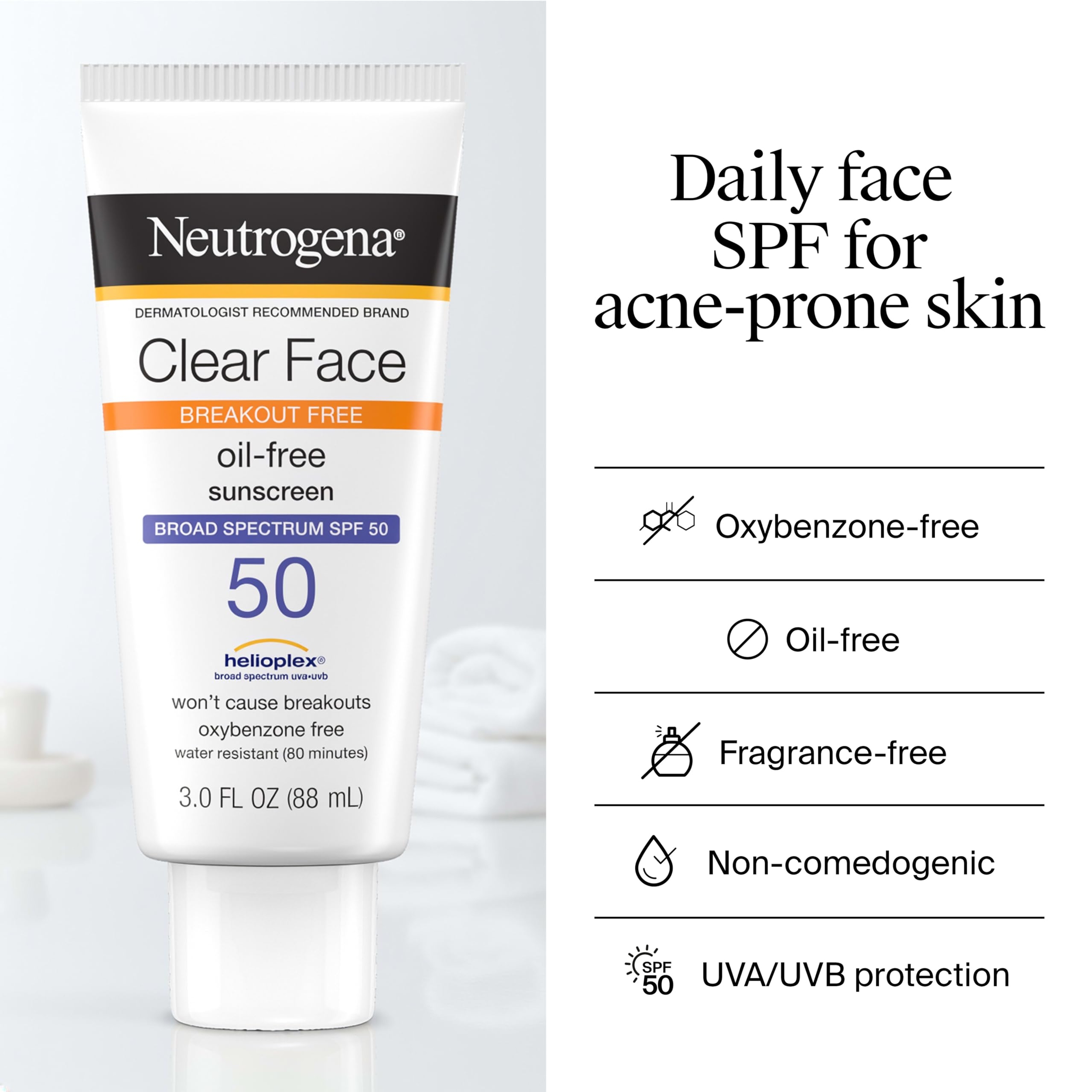 Neutrogena Clear Face Sunscreen Lotion SPF50 3 fl.oz - Broad Spectrum UVA/UVB Protection for Acne-Prone Skin 5