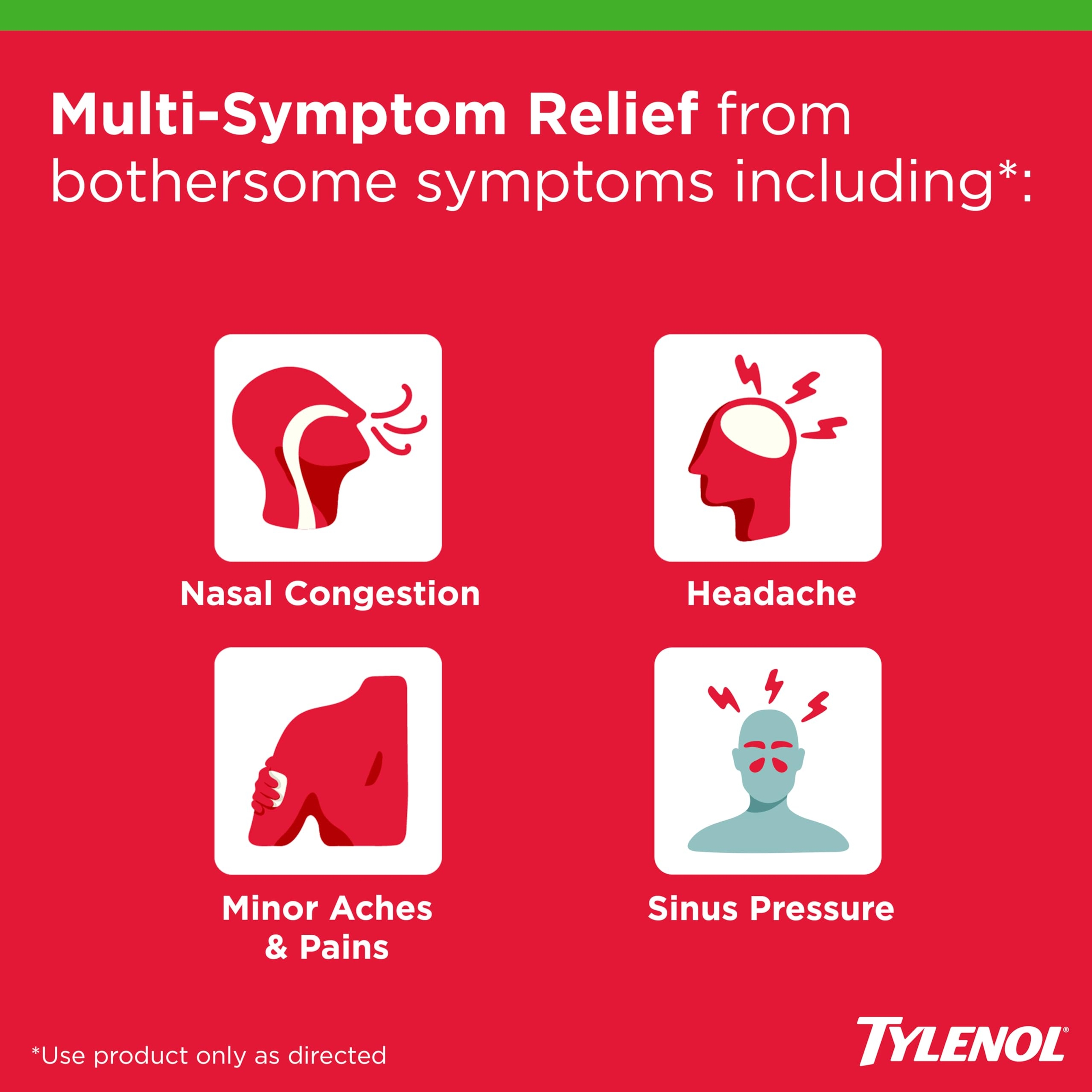 Tylenol Sinus + Headache Daytime Relief Caplets 24 Count - 325mg Acetaminophen, Nasal Decongestant & Fever Reducer 2
