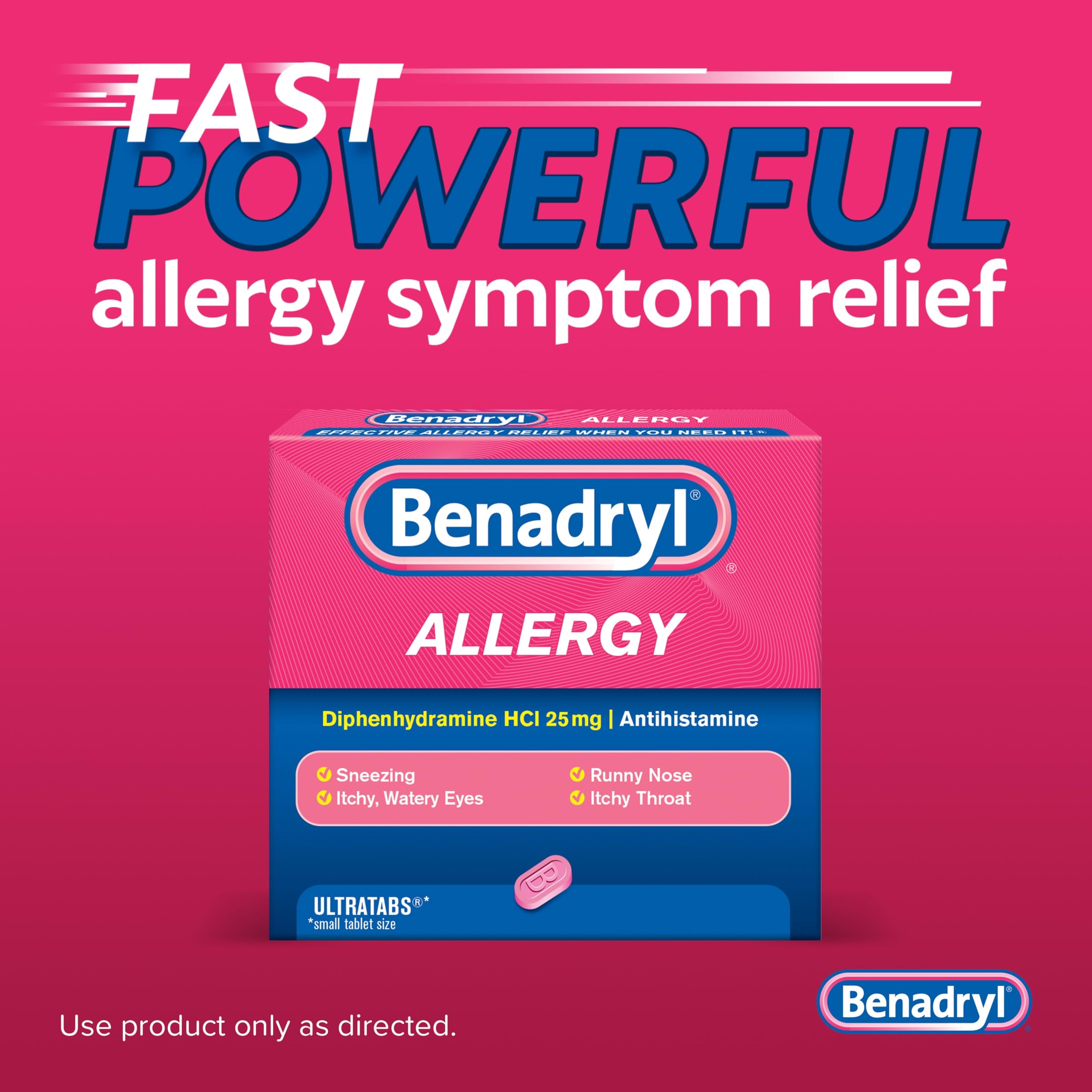 Benadryl Ultratabs Antihistamine Allergy Relief Tablets 100 Count - Diphenhydramine HCl 25mg 5