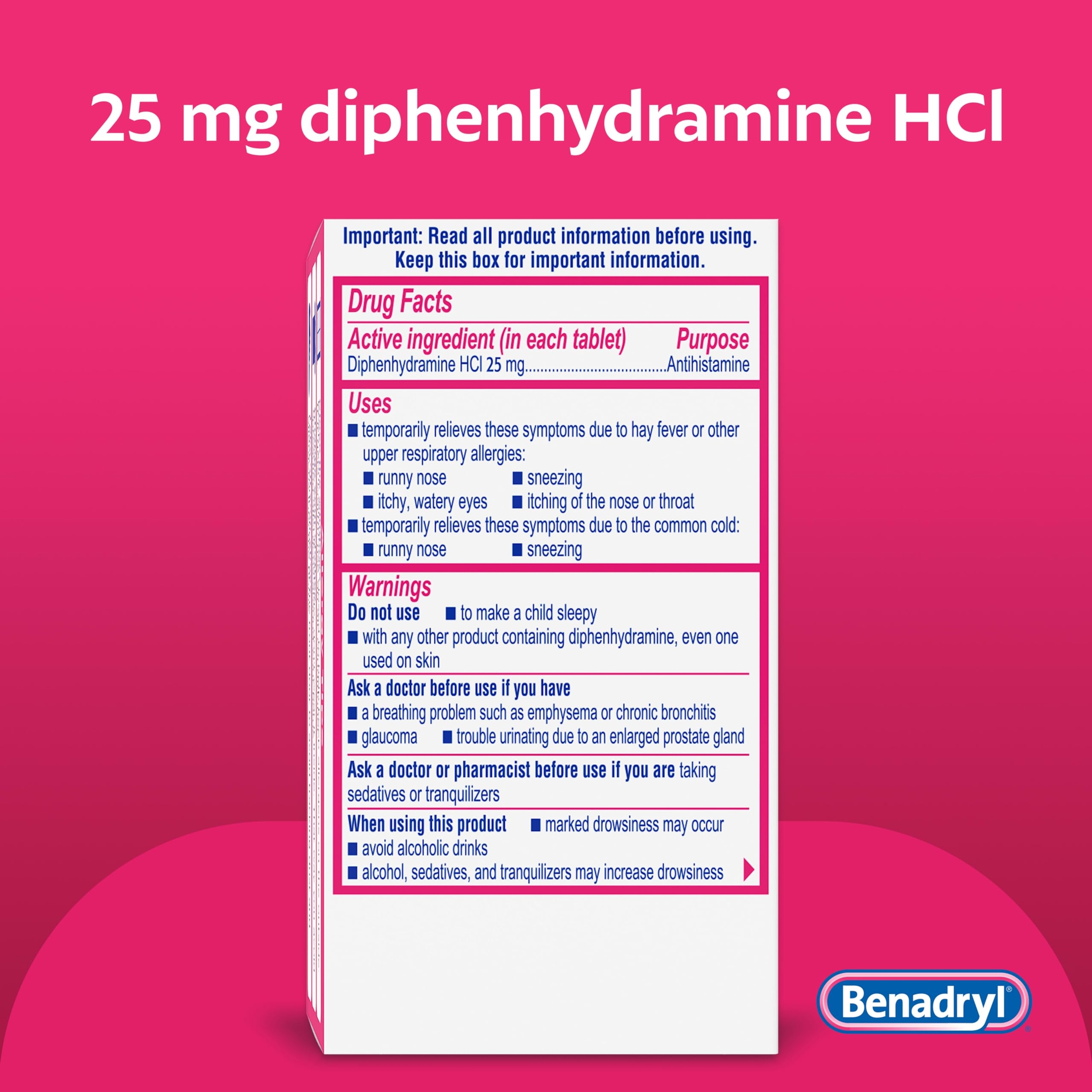 Benadryl Ultratabs Antihistamine Allergy Relief Tablets 100 Count - Diphenhydramine HCl 25mg 8