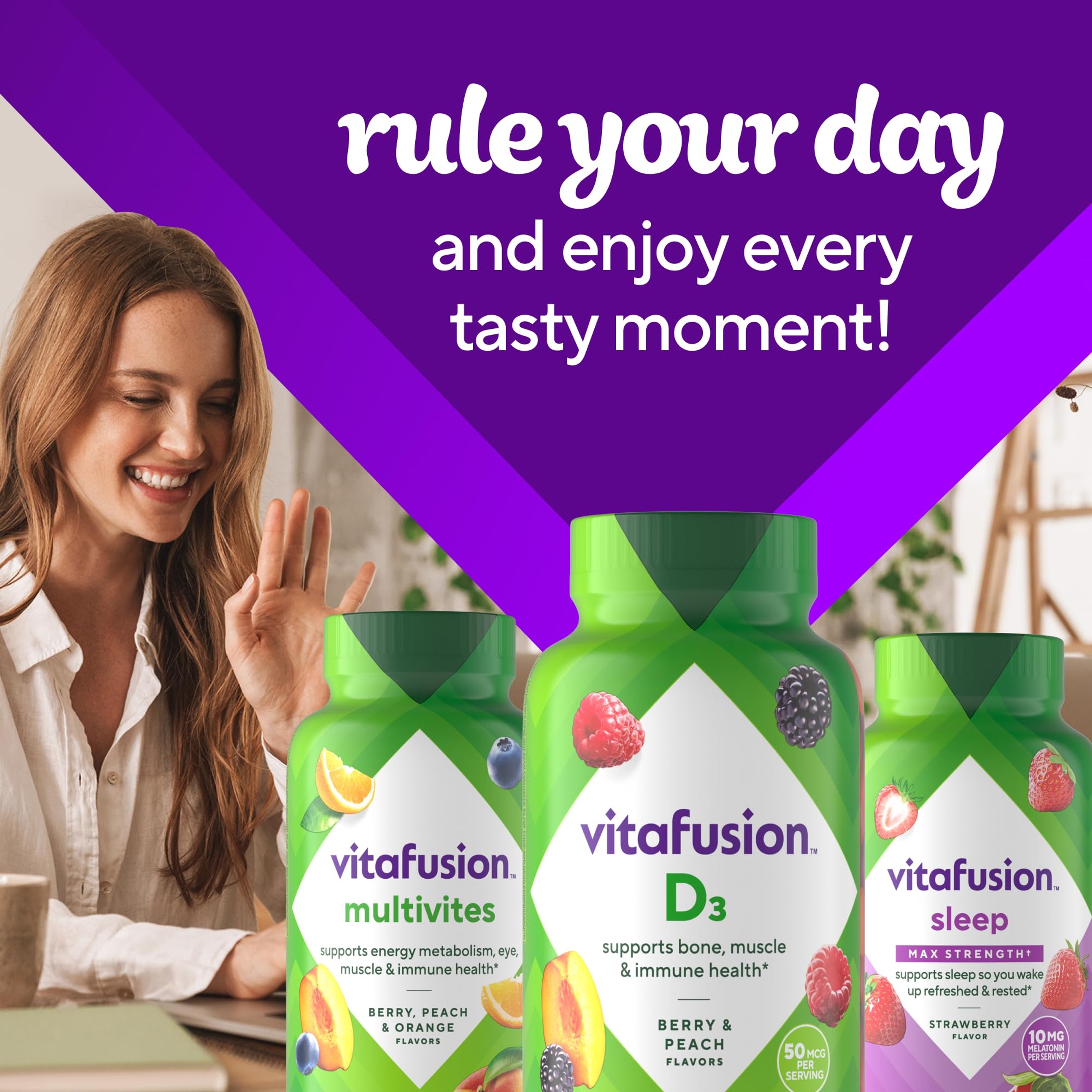 Vitafusion Vitamin D3 150 Gummies - Bone and Immune Support, Berry & Peach Flavor 10