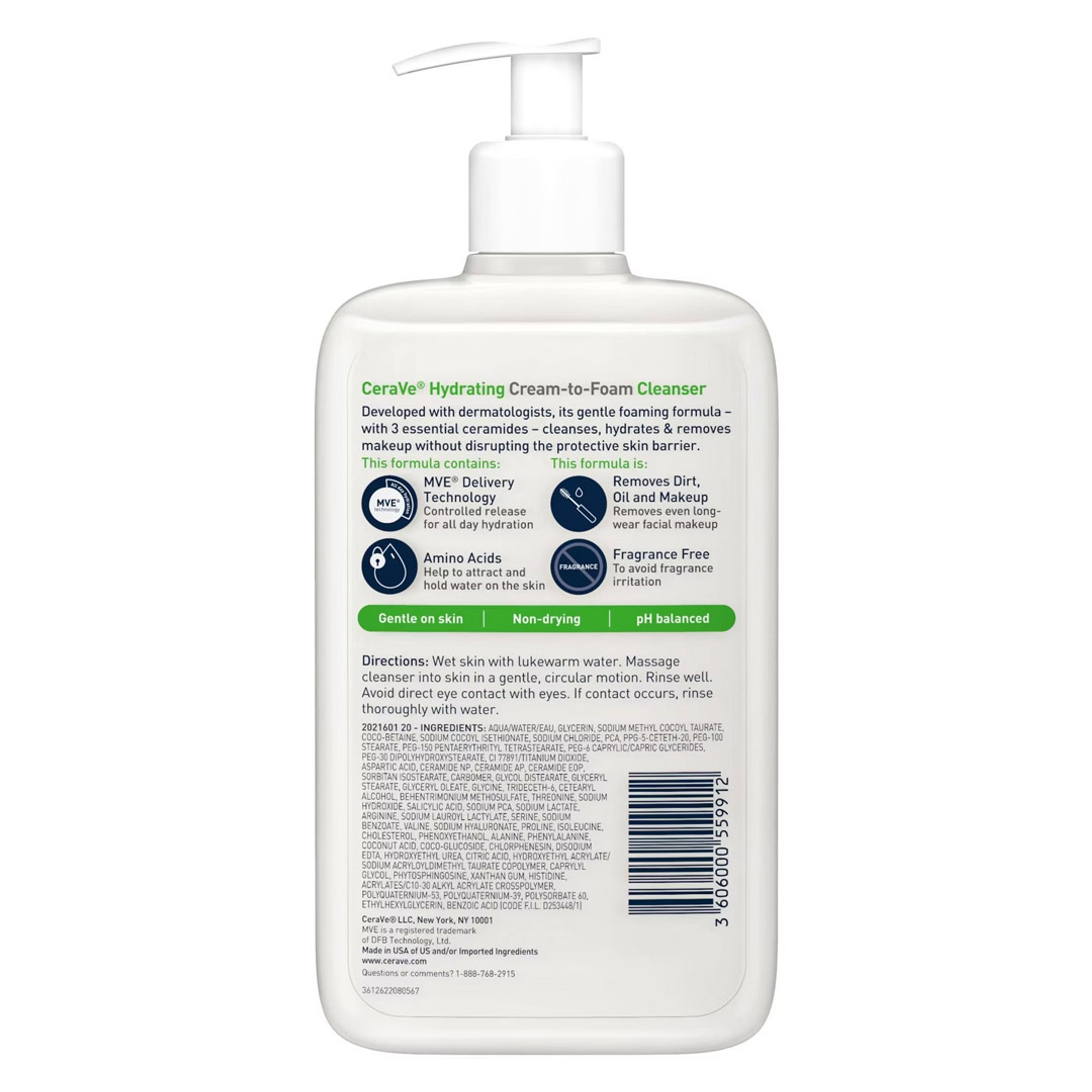CeraVe Hydrating Cream-to-Foam Cleanser 16 fl.oz - Face Wash Removes Makeup with Hyaluronic Acid for Normal to Dry Skin 8