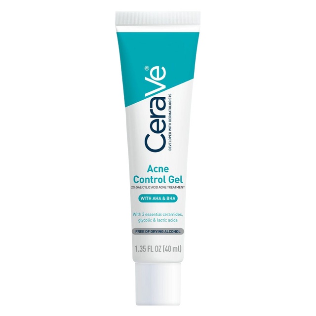 CeraVe Acne Control Gel, 2% Salicylic Acid Treatment With Glycolic Acid + Lactic Acids + Niacniamide, Acne Gel Helps Clear Blemishes Without Over Drying, Alcohol Free & Oil Free, 1.35 Fl Oz