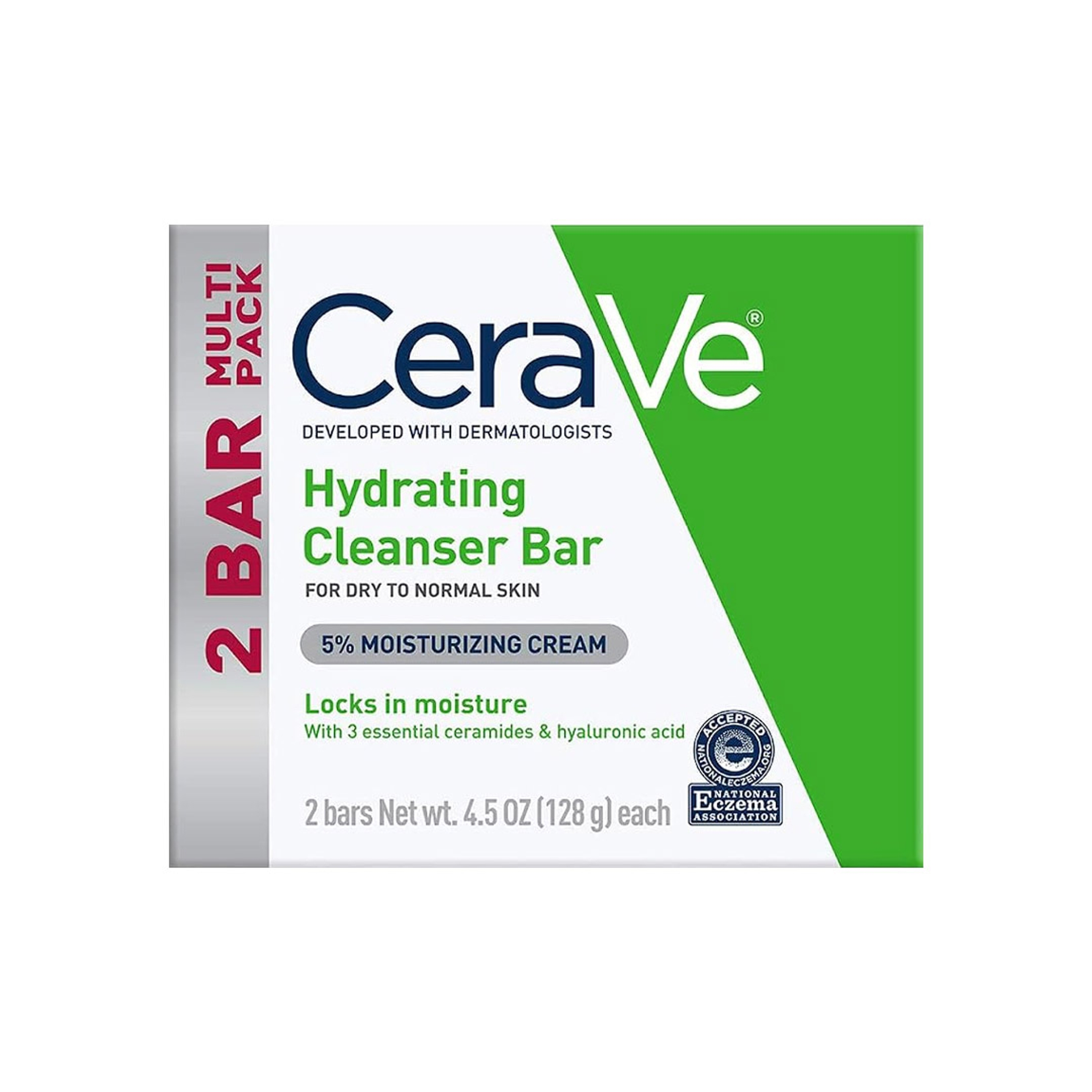 CeraVe Hydrating Cleanser Bar 4.5 oz (Pack of 2) - Soap-Free Body Wash & Facial Cleanser with Ceramides 1