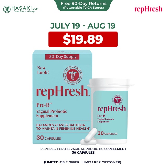 RepHresh Pro-B Vaginal Probiotic Supplement 30 Capsules - pH Balance, Probiotics for Women, Daily Oral Capsules