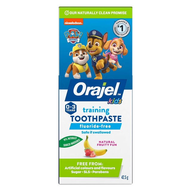 Orajel Kids Paw Patrol Fluoride-Free Training Toothpaste 1.5 oz - Natural Fruity Fun Flavor, for Babies & Toddlers Ages 0-3