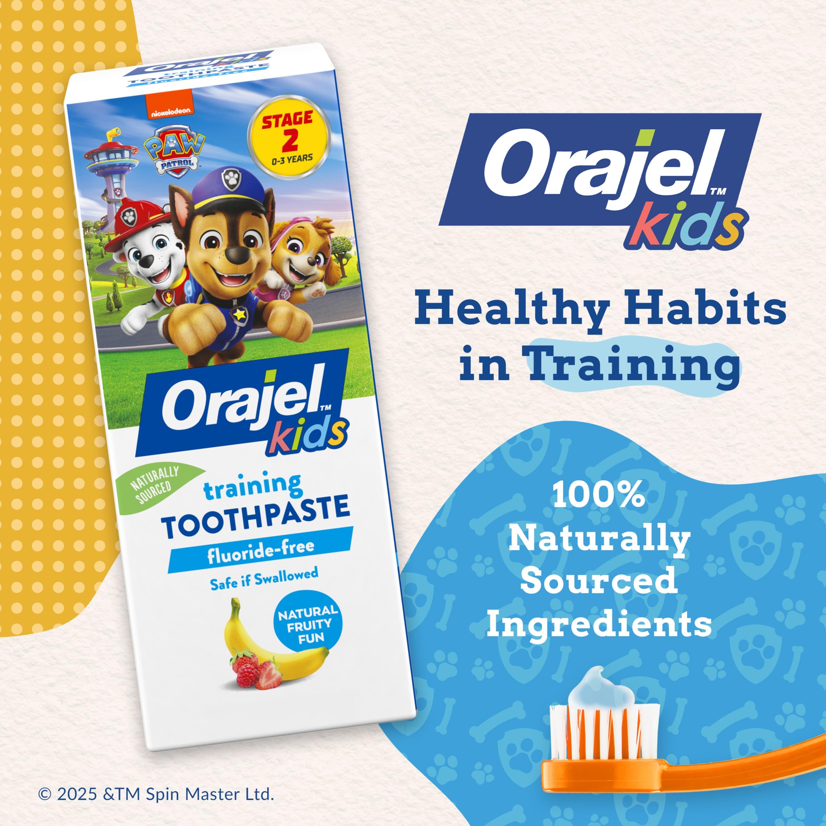 Orajel Kids Paw Patrol Fluoride-Free Training Toothpaste 1.5 oz - Natural Fruity Fun Flavor, for Babies & Toddlers Ages 0-3 2