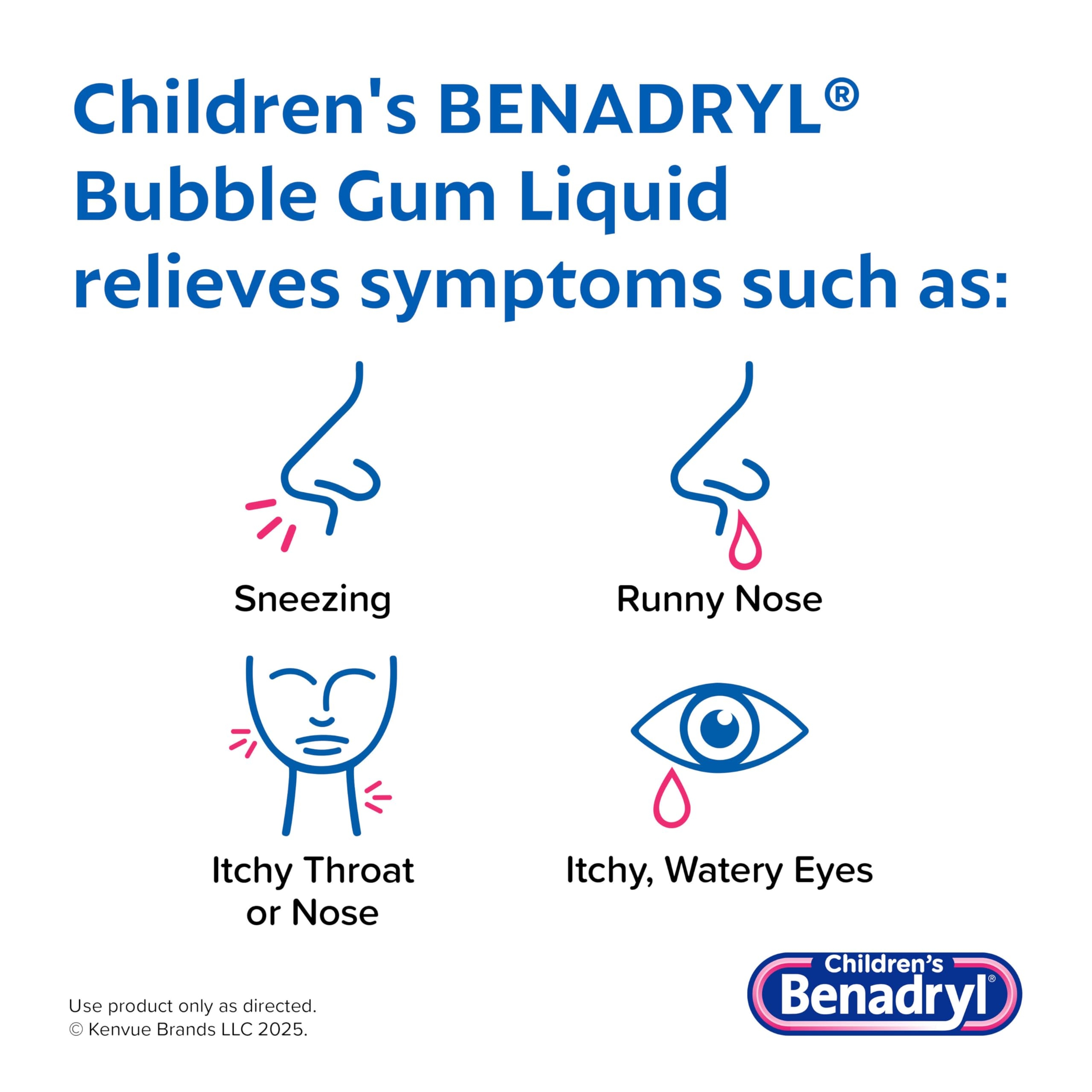 Children’s Benadryl Dye-Free Allergy Liquid, Bubble Gum Flavor, 4 fl.oz  - Antihistamine Allergy Relief Medicine for Kids 2