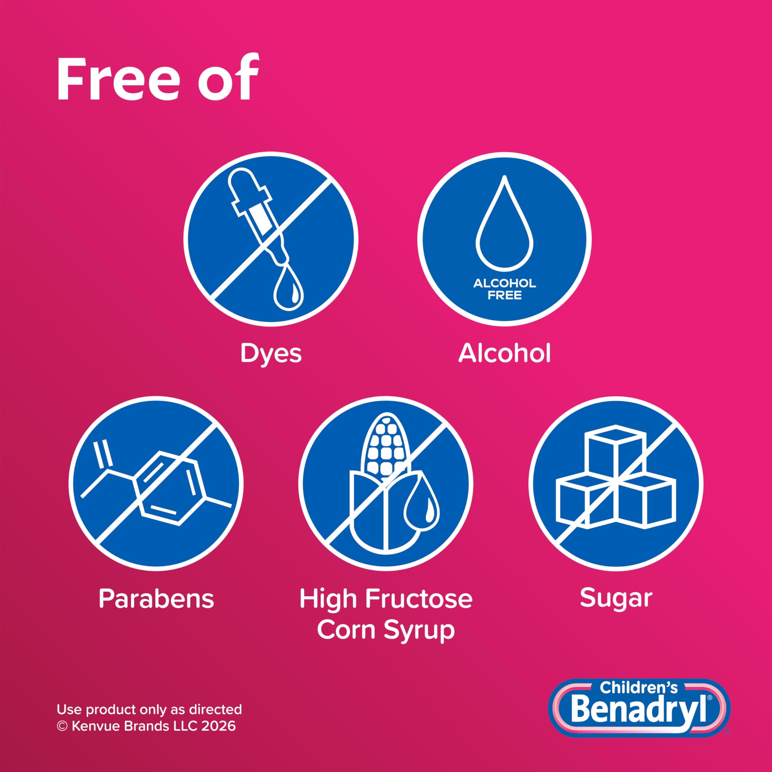 Children’s Benadryl Dye-Free Allergy Liquid, Bubble Gum Flavor, 4 fl.oz  - Antihistamine Allergy Relief Medicine for Kids 3