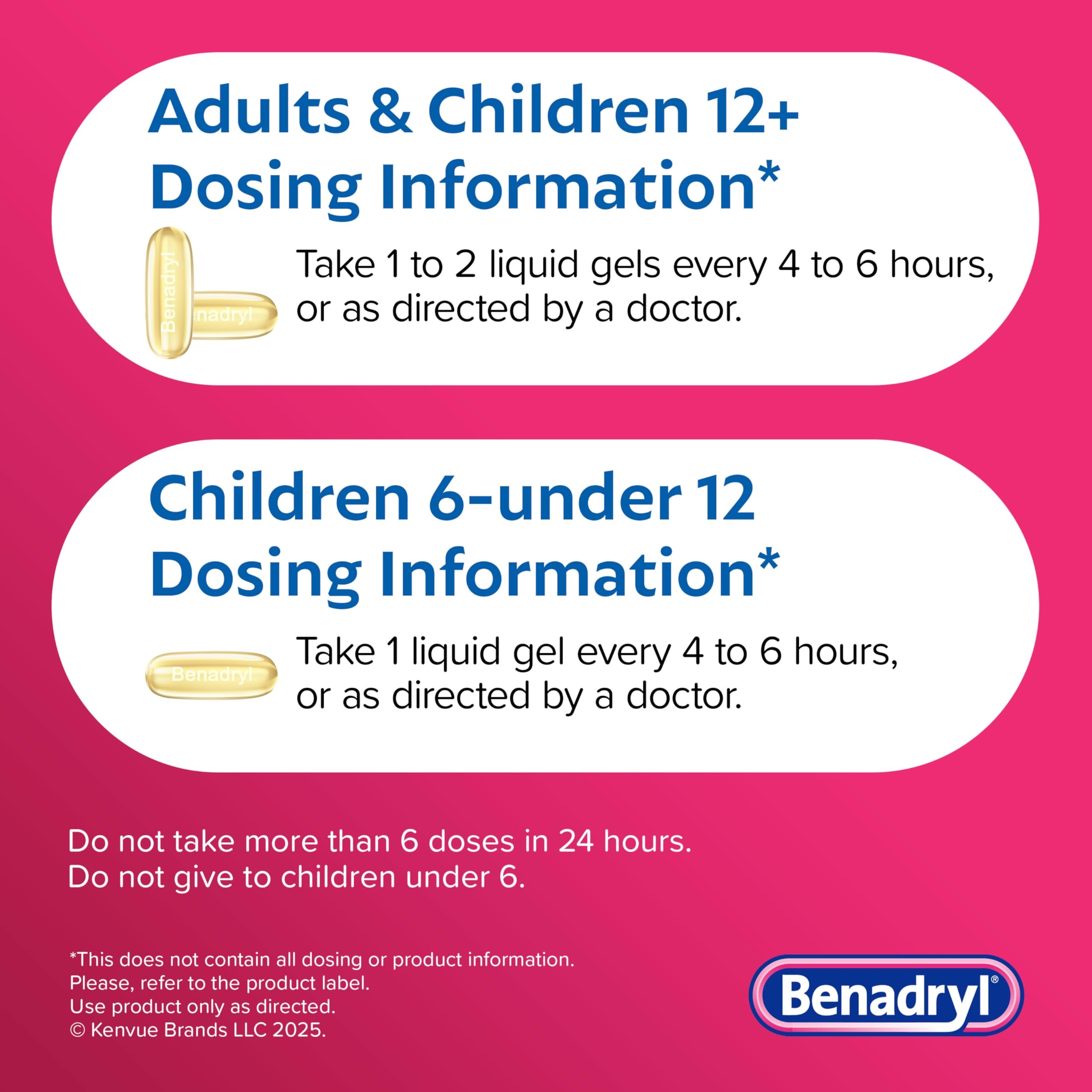 Benadryl Liqui-Gels Allergy Medicine 48 Count - Dye-Free Liquid Gel Capsules with 25mg of Diphenhydramine HCl 5