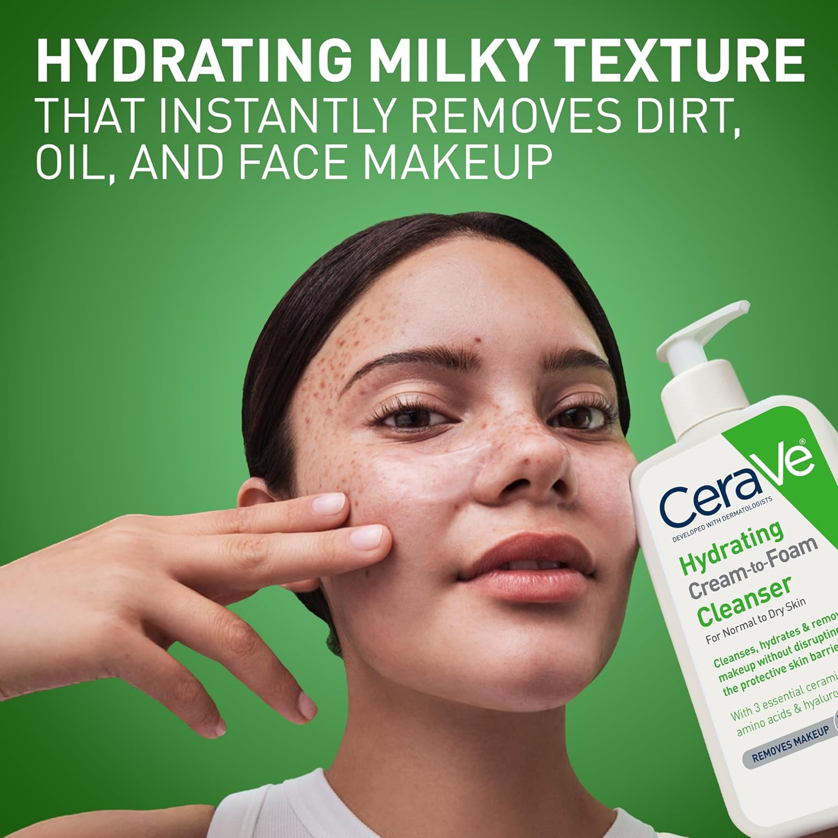 CeraVe Hydrating Cream To Foam Cleanser, Makeup Remover Face Wash For Dry Skin, Foaming Facial Cleanser With Hyaluronic Acid, Normal To Dry Skin, Fragrance Free & Non Comedogenic, 8 Fluid Ounces 4