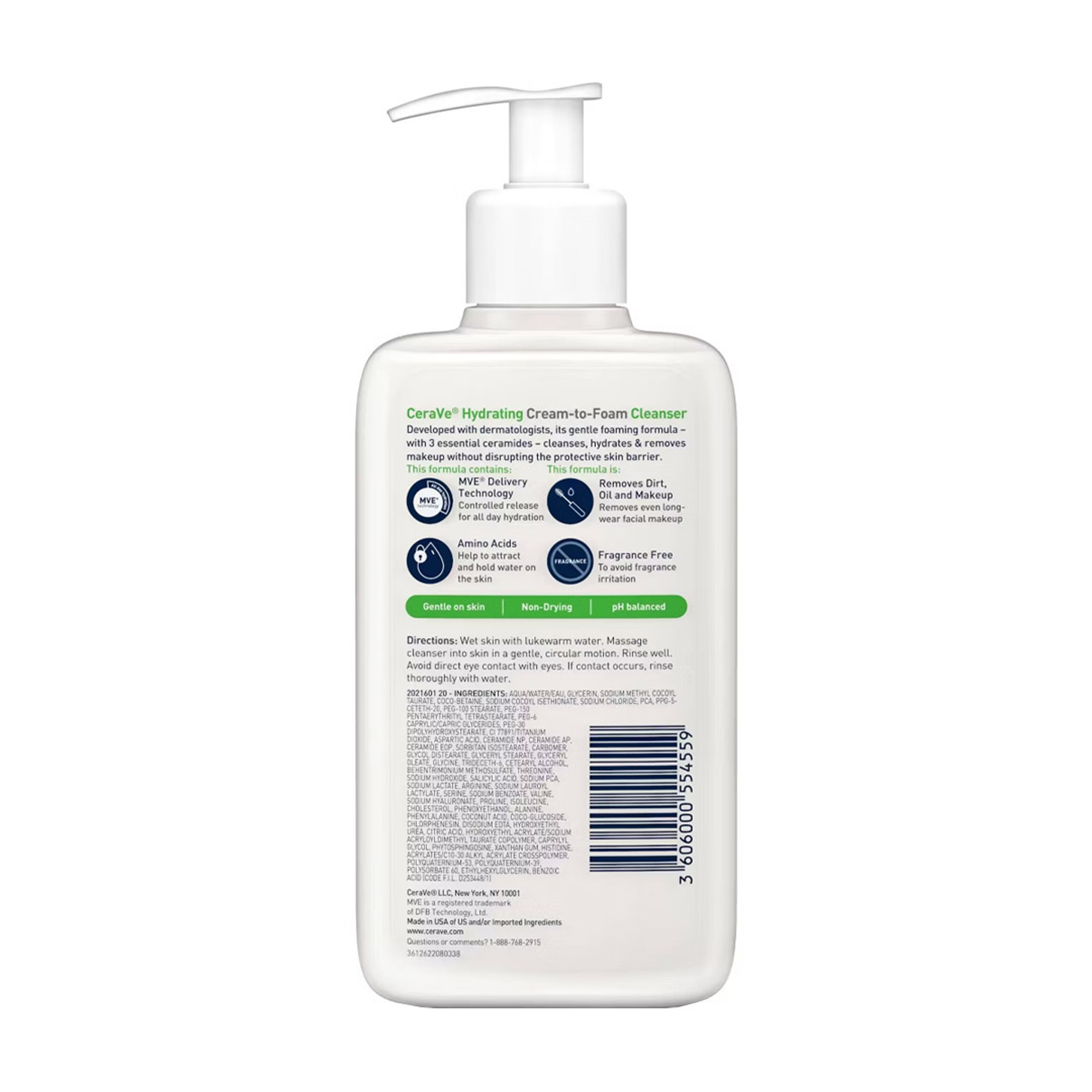 CeraVe Hydrating Cream To Foam Cleanser, Makeup Remover Face Wash For Dry Skin, Foaming Facial Cleanser With Hyaluronic Acid, Normal To Dry Skin, Fragrance Free & Non Comedogenic, 8 Fluid Ounces 8