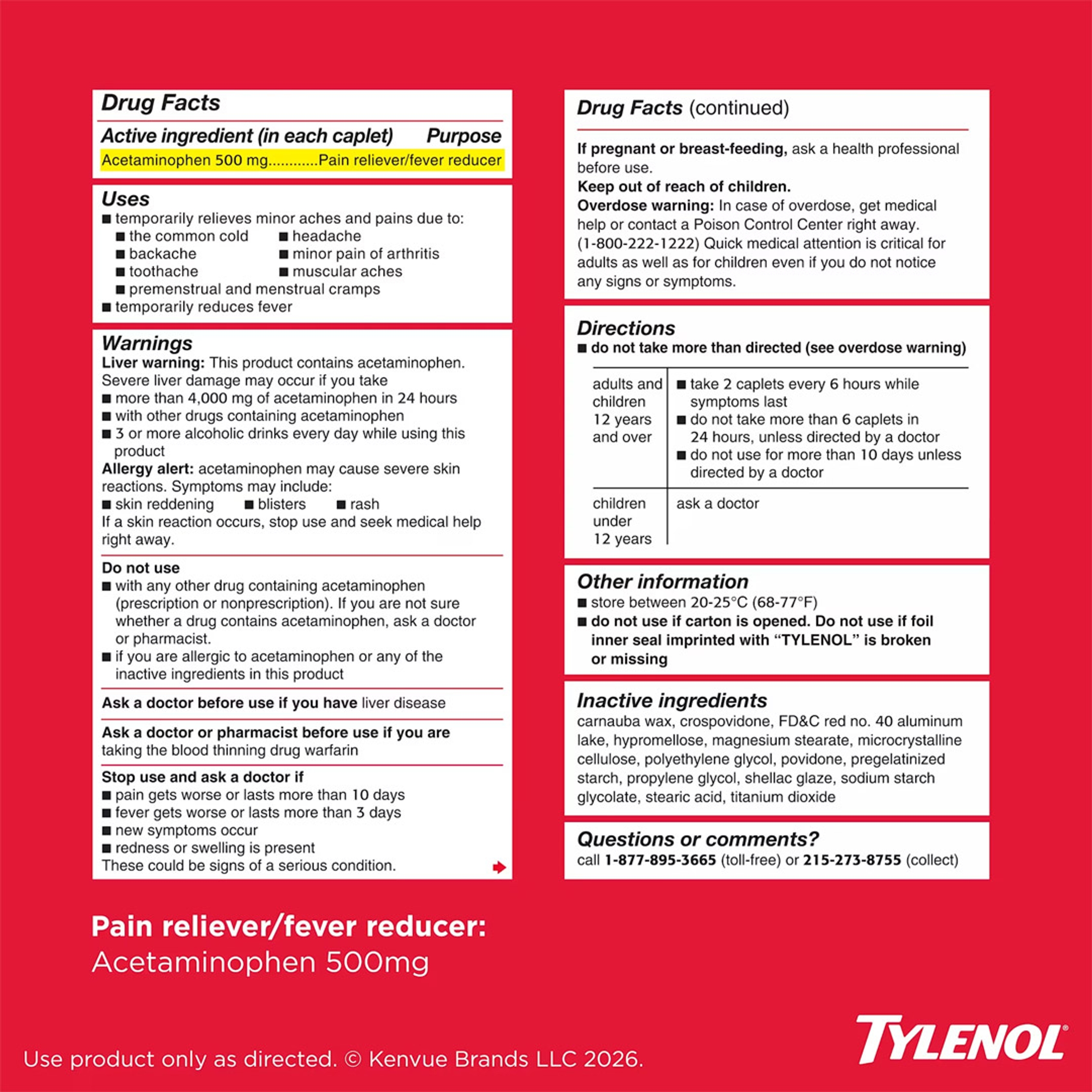 Tylenol Extra Strength Acetaminophen Caplets, 500 mg, Pain Relief & Fever Reducer for Headache, Backache, Toothache, Menstrual Cramps & Pain, Travel-Friendly Packaging, 2-Caplet Pouches, 50 Count 7