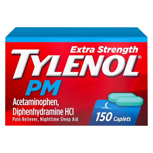 Tylenol PM Extra Strength Nighttime Pain Relief and Sleep Aid Caplets, Fast, Strong, Diphenhydramine HCl, Acetaminophen, Non‑Habit Forming, 150 Count Size