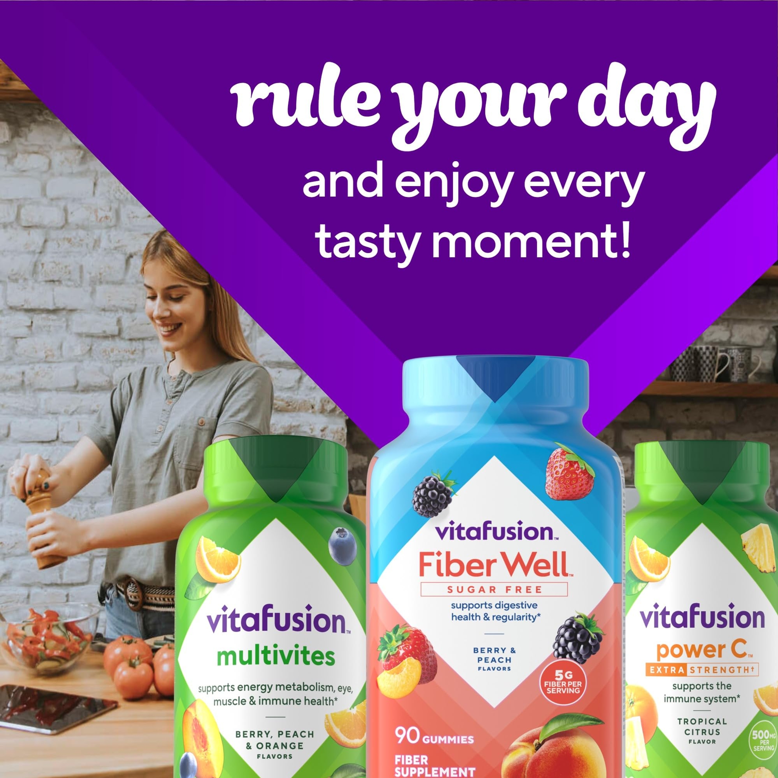 Vitafusion Fiber Well Sugar Free Gummy Vitamin 90 Gummies - Sugar Free Adult Gummy, Berry & Peach Flavors 11